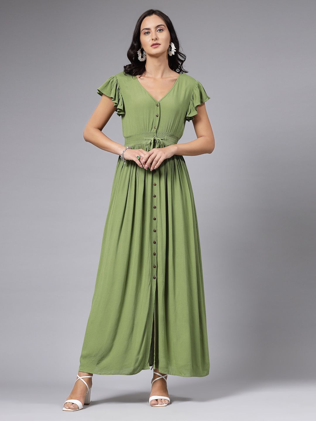 aayu Flutter Sleeve Ruffled Maxi Dress