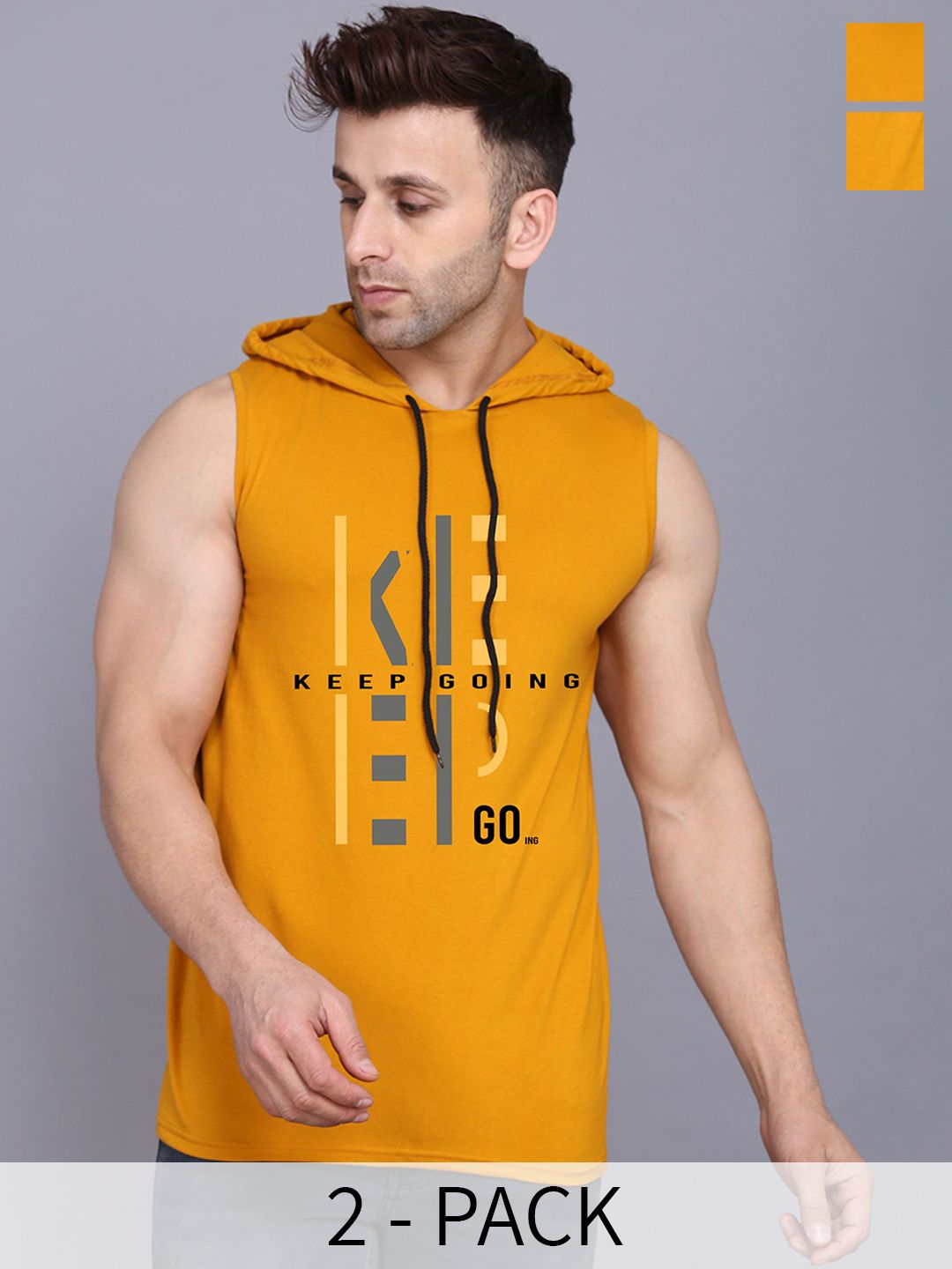 SLOWLORIS Pack Of 2 Printed Sleeveless Gym Vests-SL28 COMBO (KEEP MUSTARD) (ADV MUSTARD)