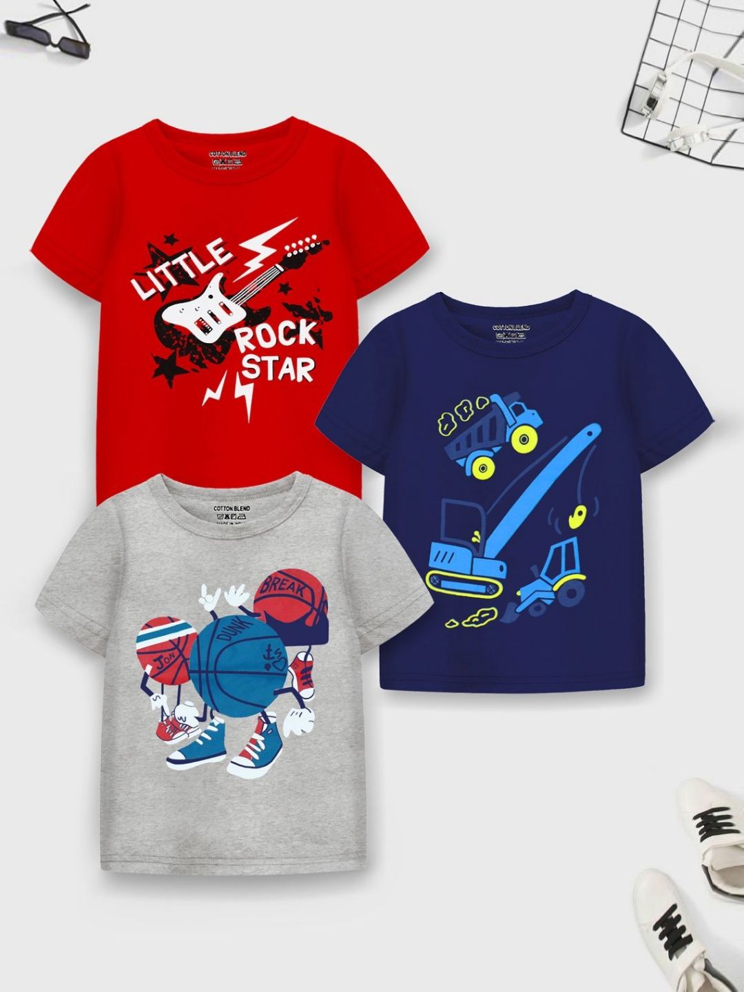 YK X Trampoline Boys Pack Of 3 Graphic Printed Round Neck Cotton T-shirts