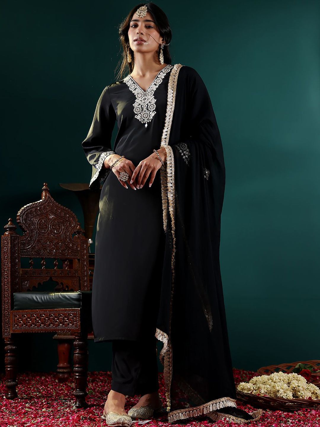 Varanga Women Ethnic Motifs Embroidered Regular Mirror Work Kurta with Trousers & With Dupatta