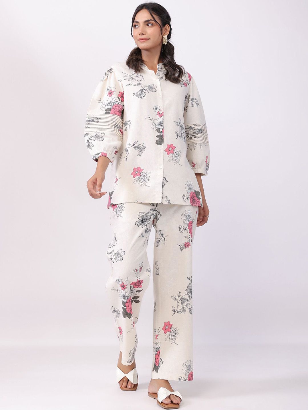 Buy JISORA Off White Printed Pure Cotton Shirt With Trousers -  - Apparel for Women