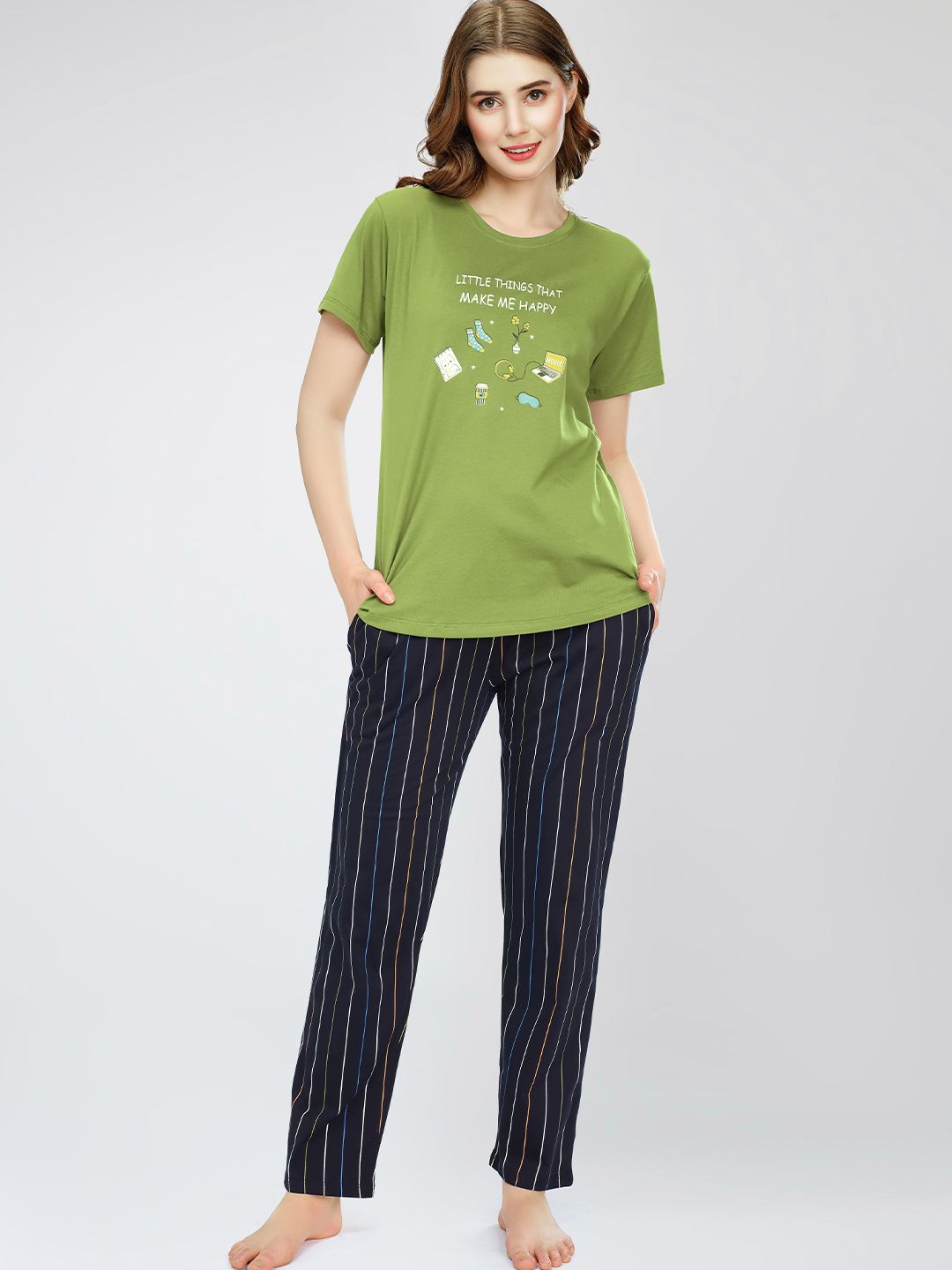 Round Neck Short Sleeves Printed Pure Cotton Night suit 6