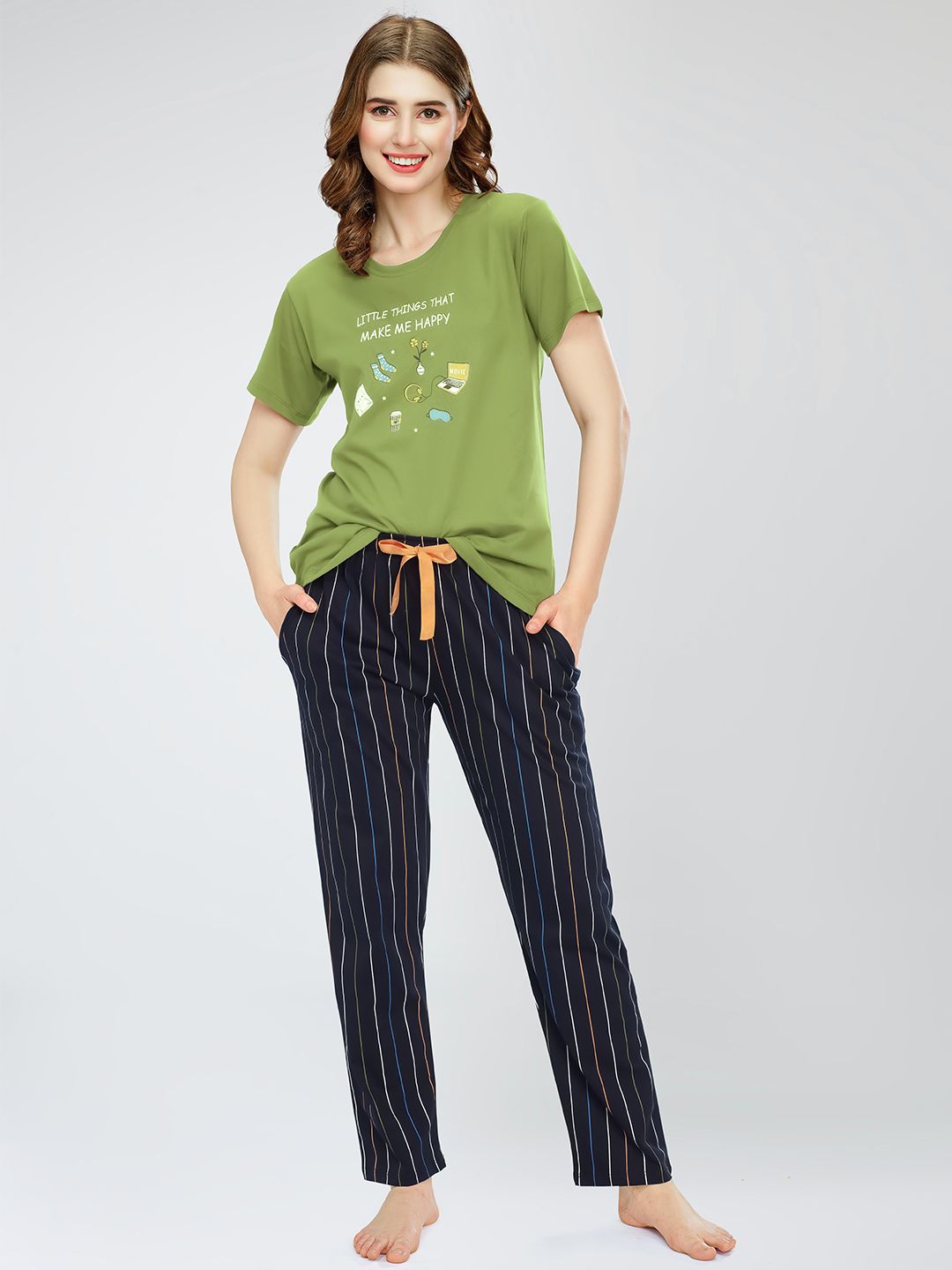 Round Neck Short Sleeves Printed Pure Cotton Night suit 2