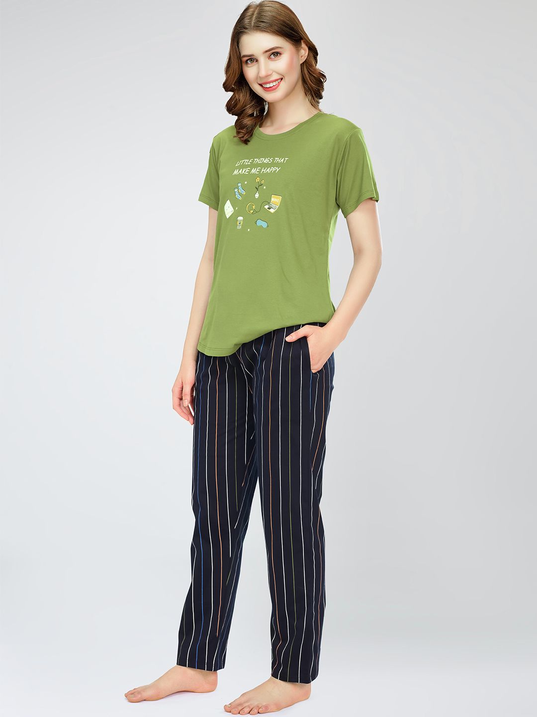 Round Neck Short Sleeves Printed Pure Cotton Night suit 4