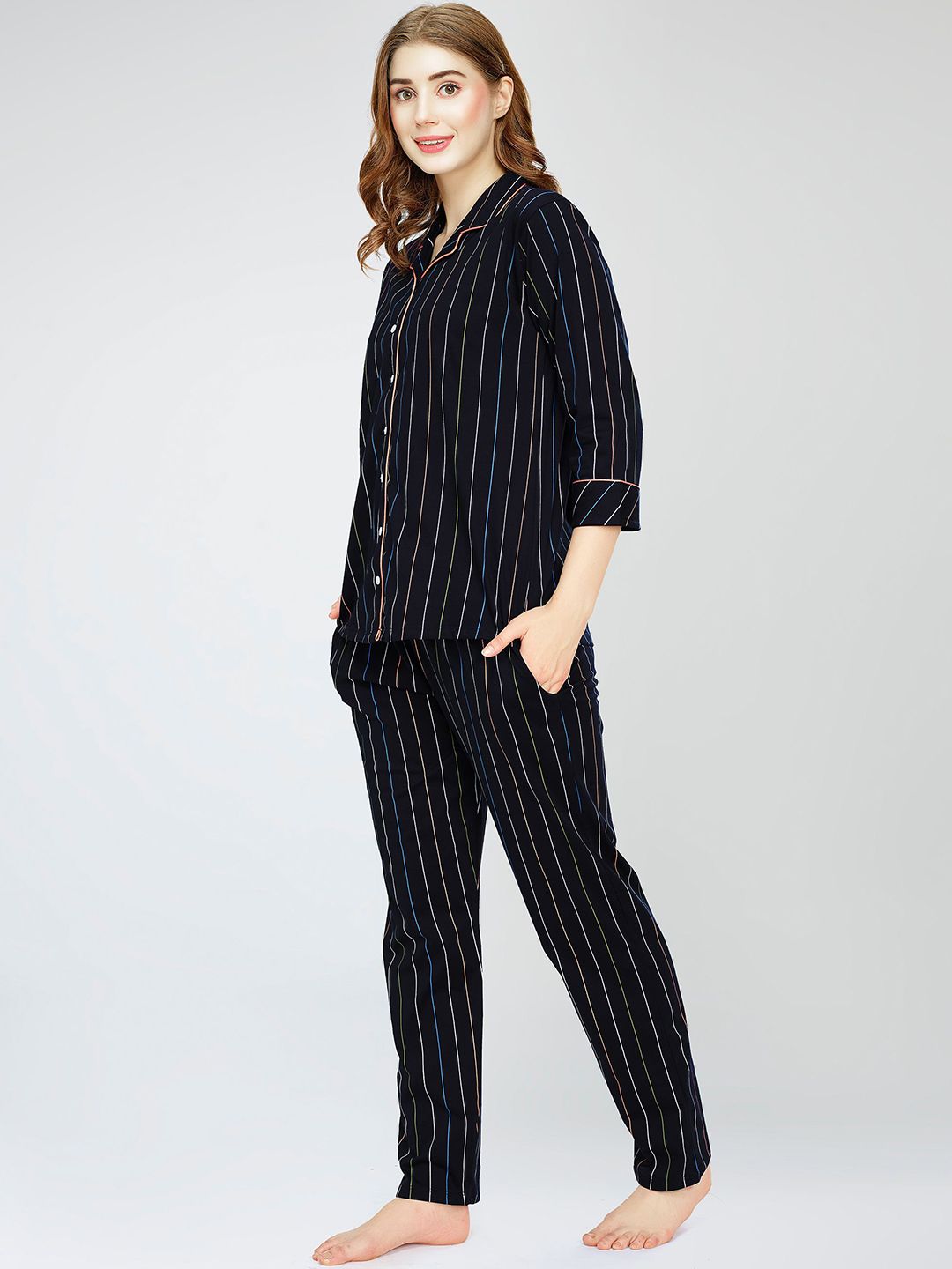 Lapel Collar Printed Pure Cotton Night suit 3