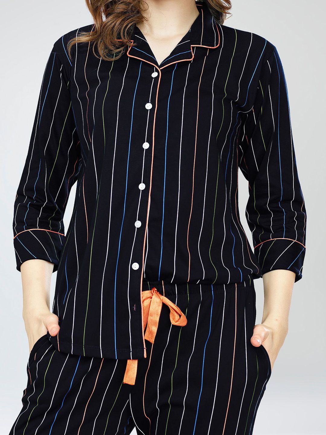 Lapel Collar Printed Pure Cotton Night suit 2