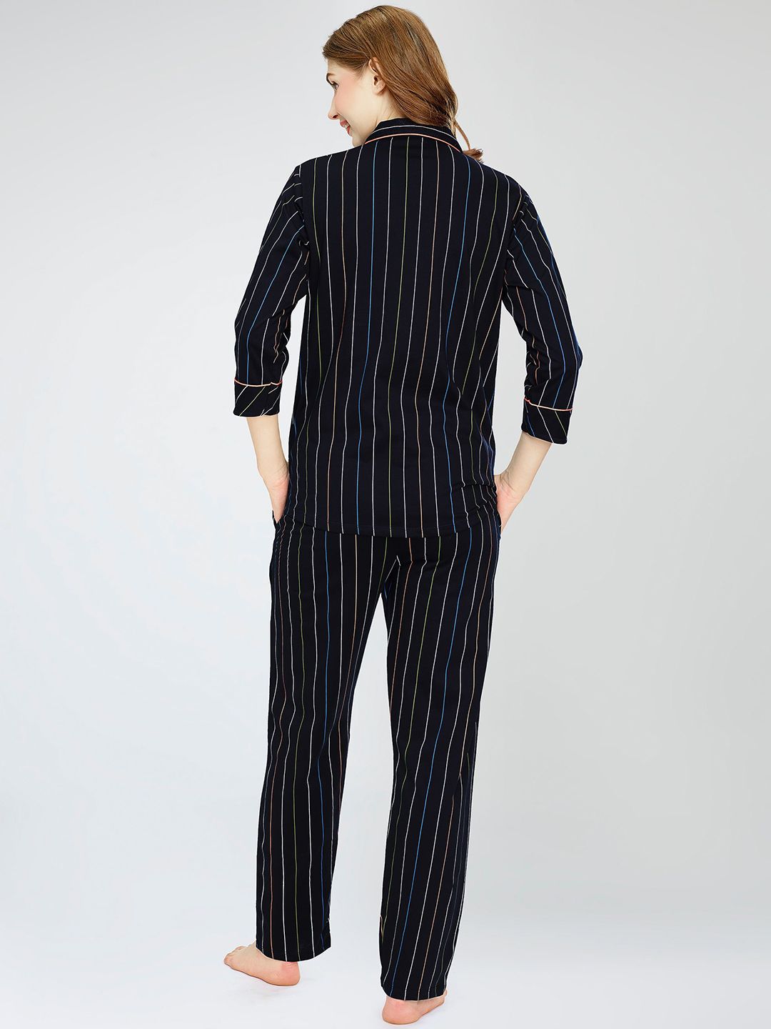 Lapel Collar Printed Pure Cotton Night suit 4