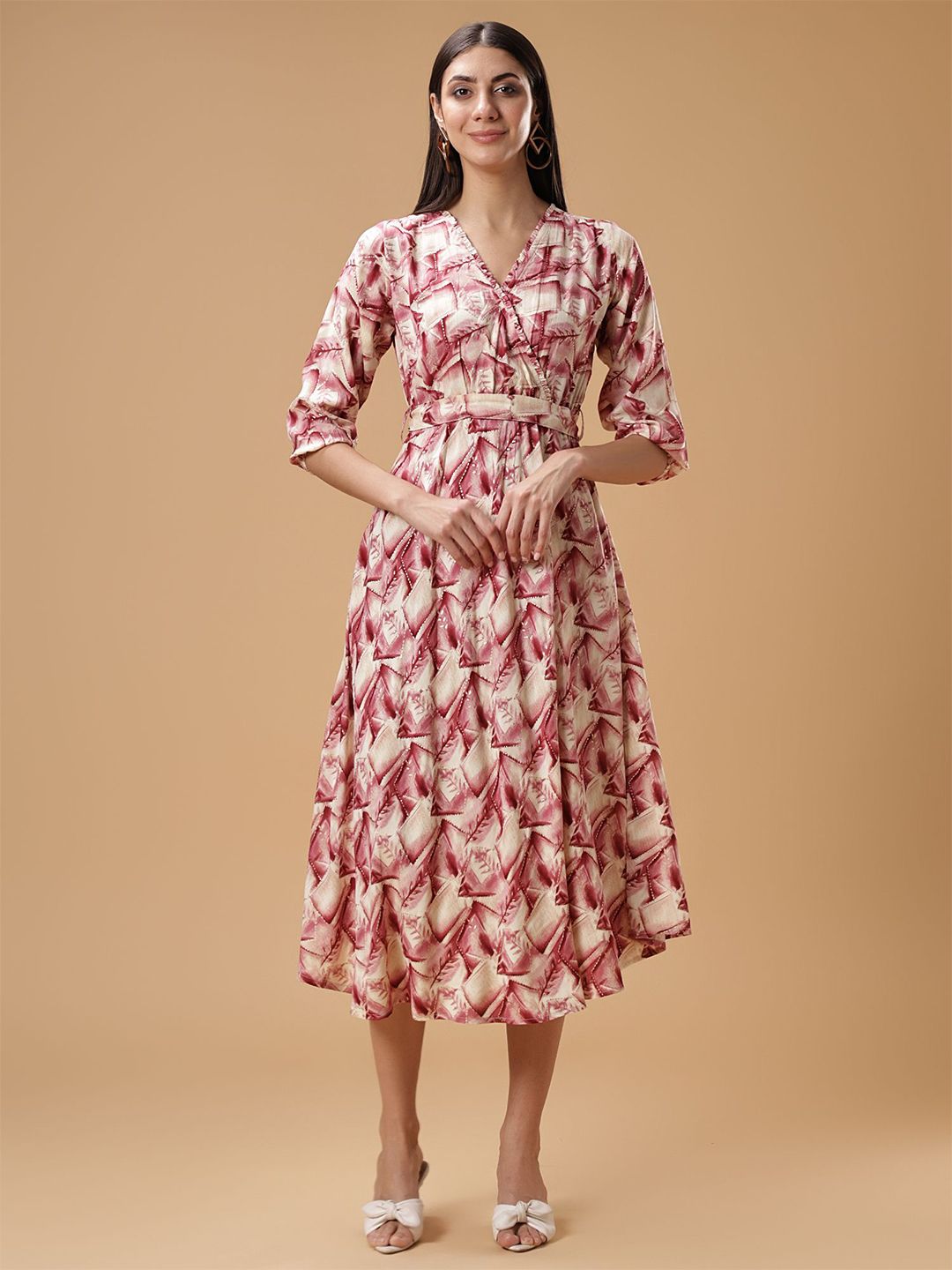 Bani Women Floral Print Liva Fit & Flare Midi Dress
