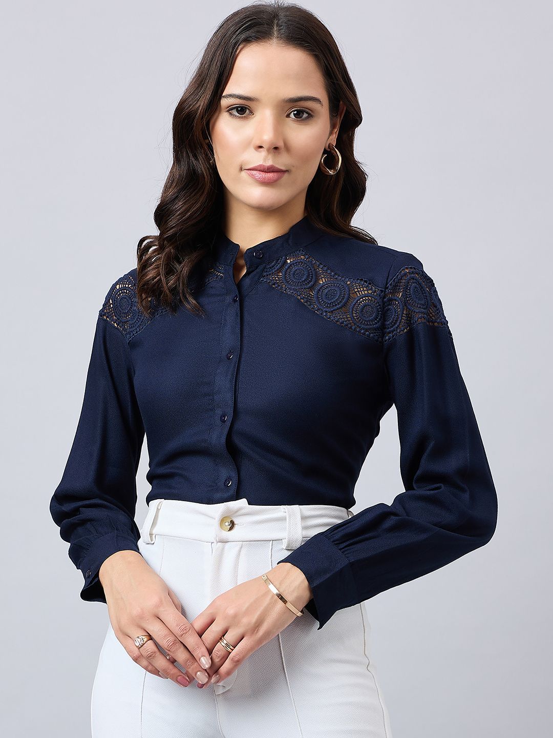 Style Quotient Women Smart Opaque Formal Shirt AW23SQMOHINI_NAVY-S-NAVY