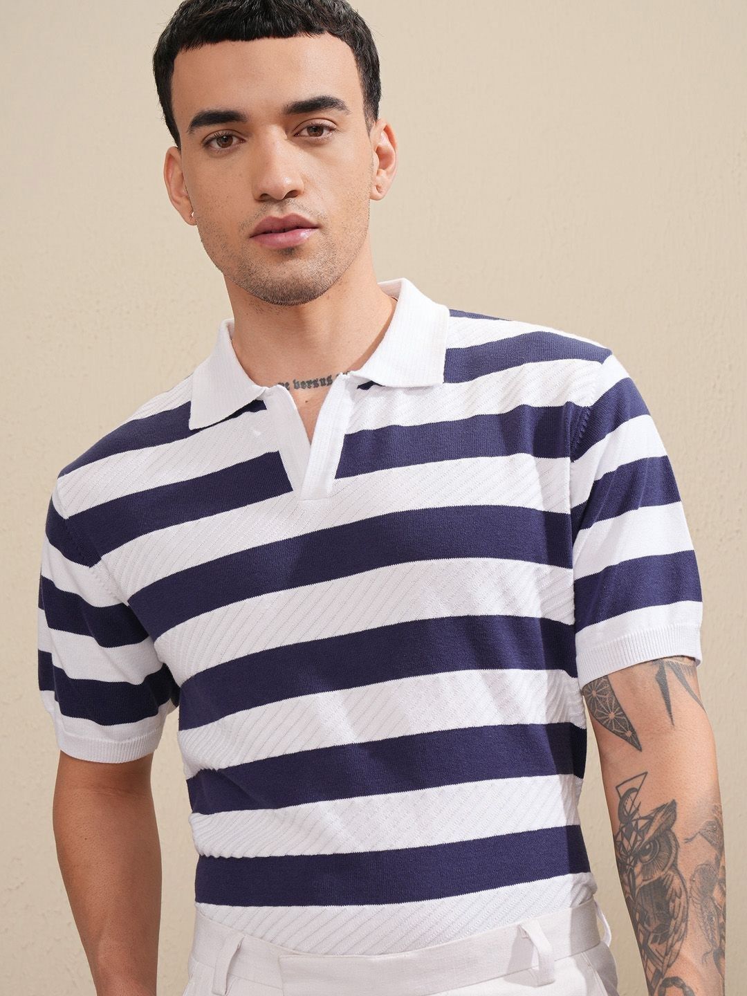 Highlander Men Knitted Textured Polo Collar Tshirt
