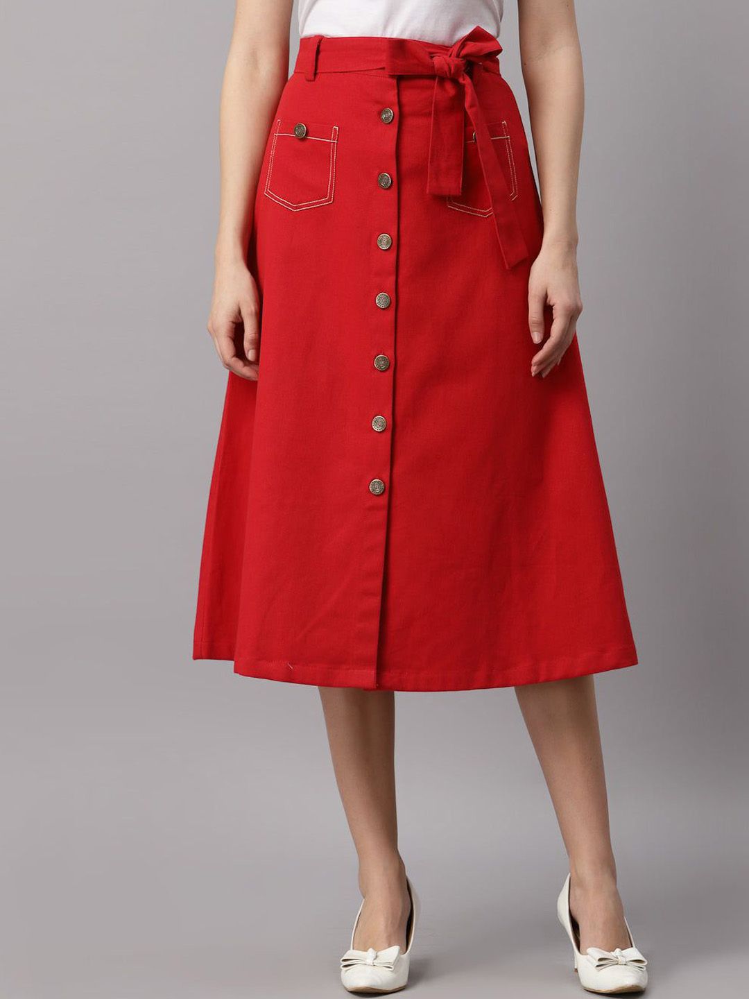 Codaisy Women Pure Cotton A-Line Midi Skirt