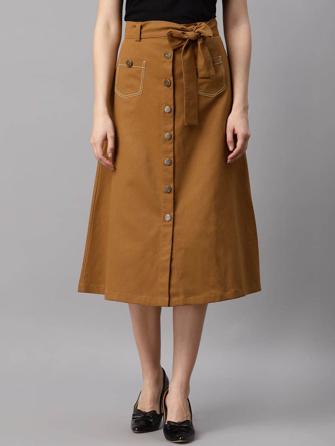 Codaisy Women Solid Straight Pure Cotton A-Line Midi Skirt