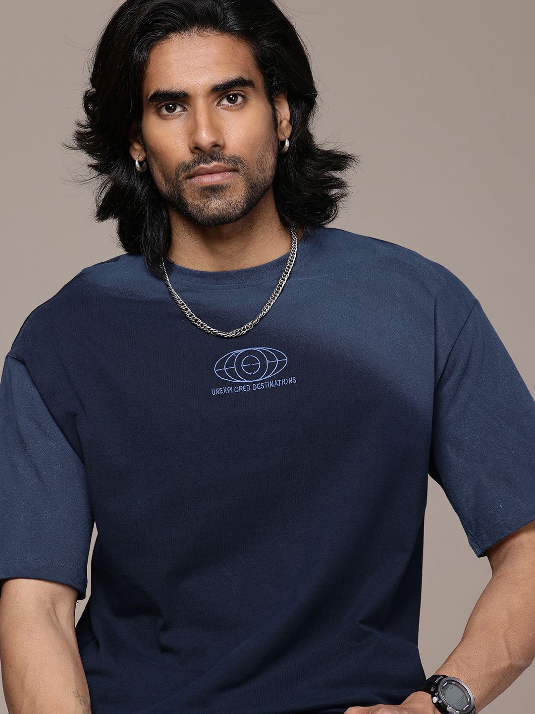 The Roadster Life Co. Pure Cotton Typography Embroidered Relaxed Fit Ombre T-shirt