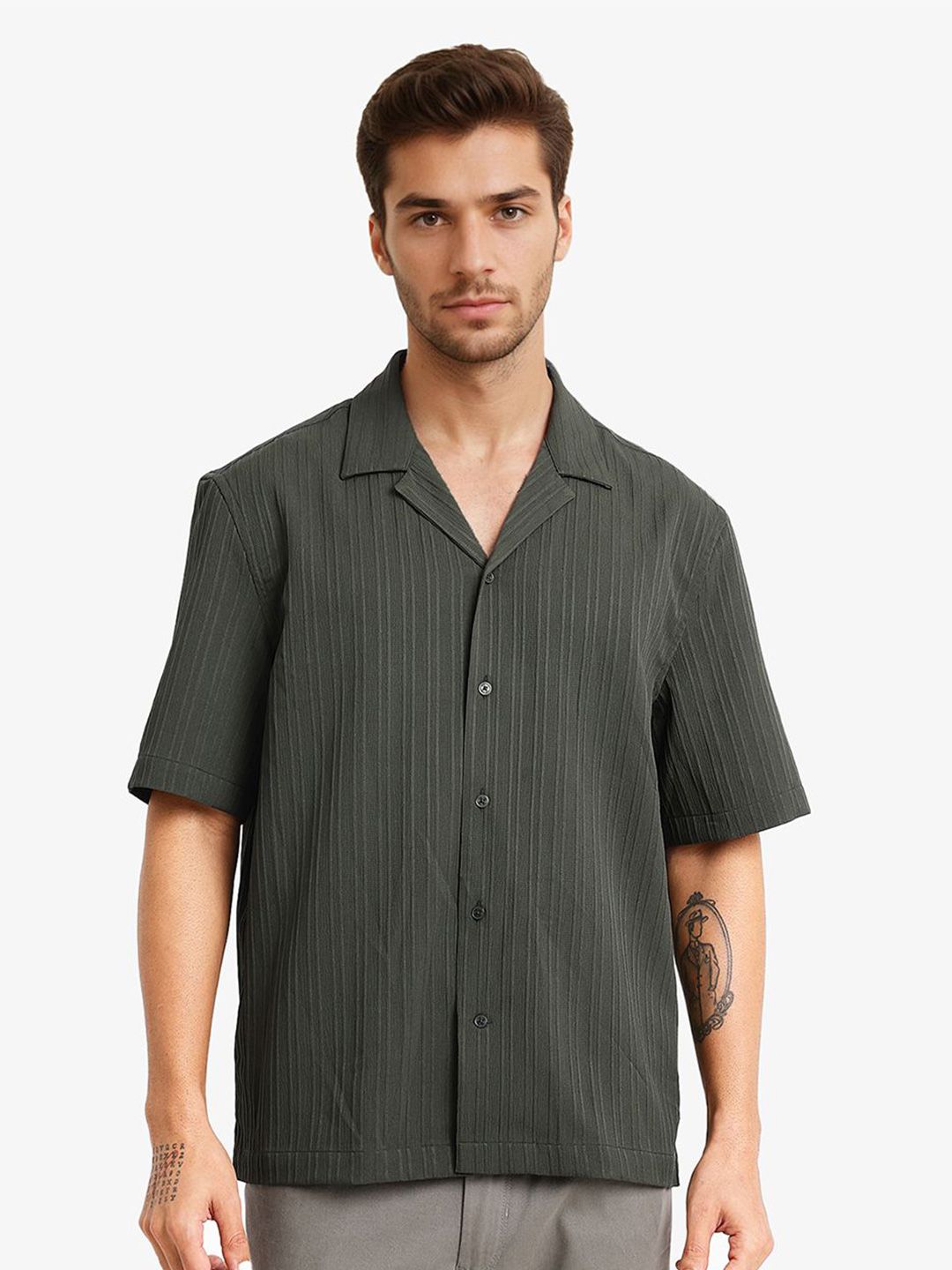 RARE RABBIT Mirtilo Vertical Stripes Polyester Short Sleeves Shirt