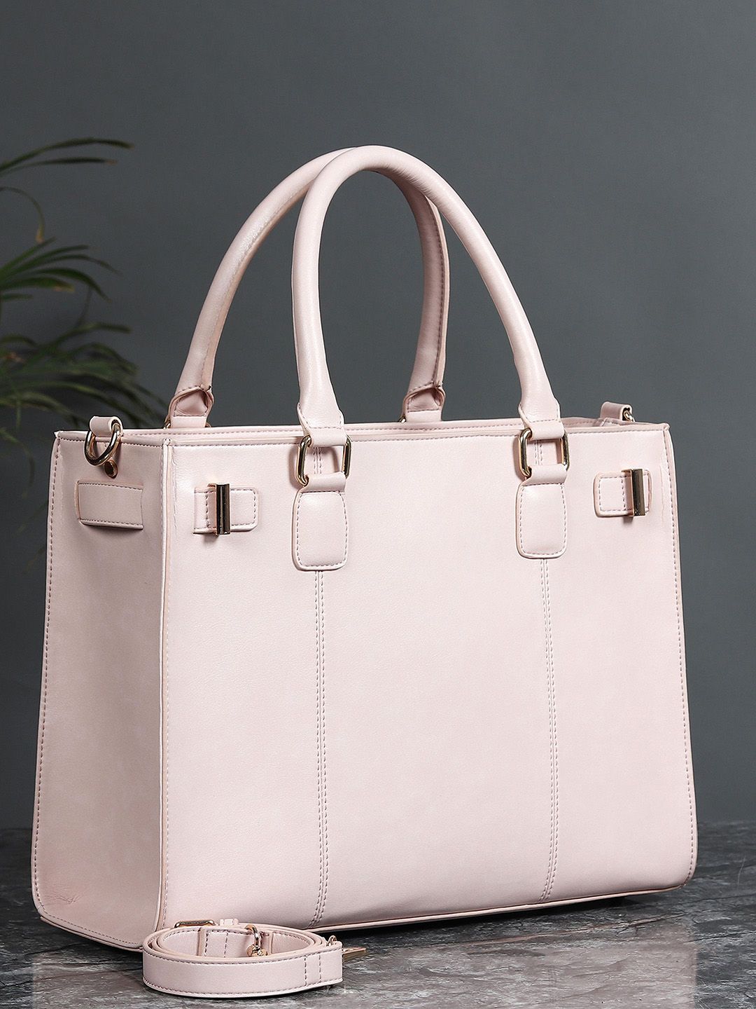 White Lily Solid Buckle Detail Oversized Structured Handheld Bag