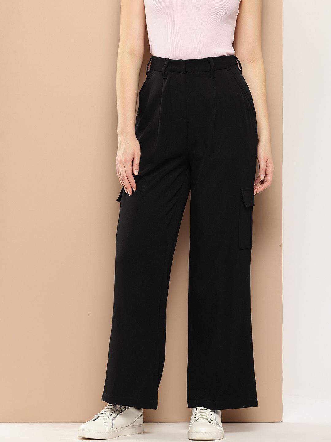 her by invictus Women Pleated High-Rise Cargo-Style Trousers