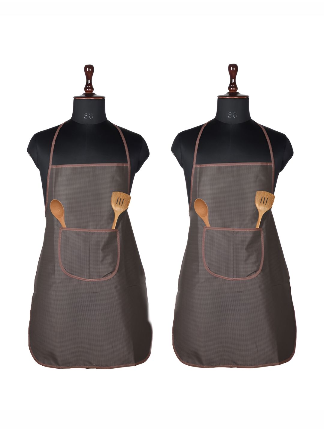 Kuber Industries Brown & Coffee 2 Pieces Printed Aprons With Center Pocket