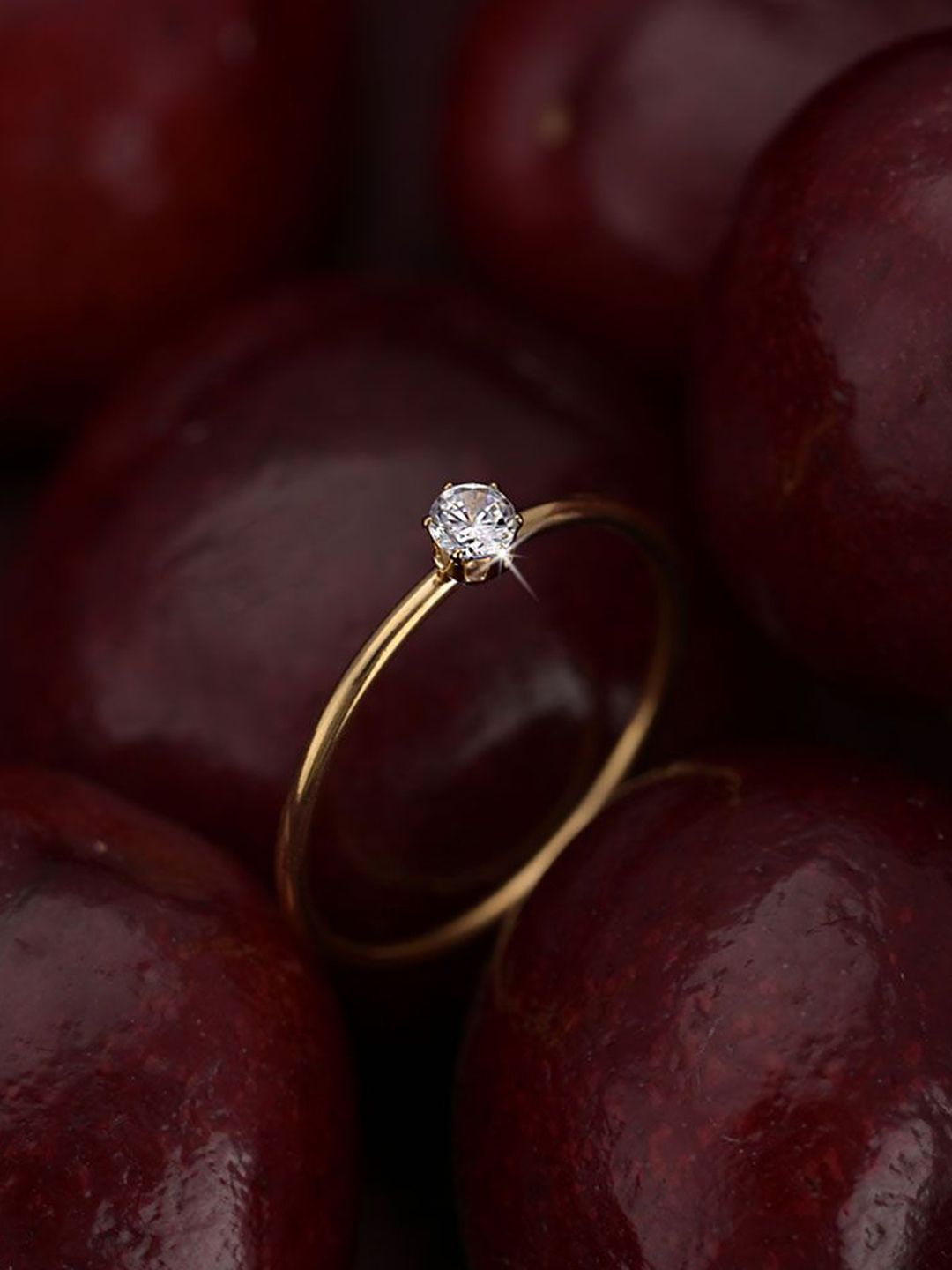 PALMONAS Mini Solitaire Gold-Plated CZ Studded Finger Ring