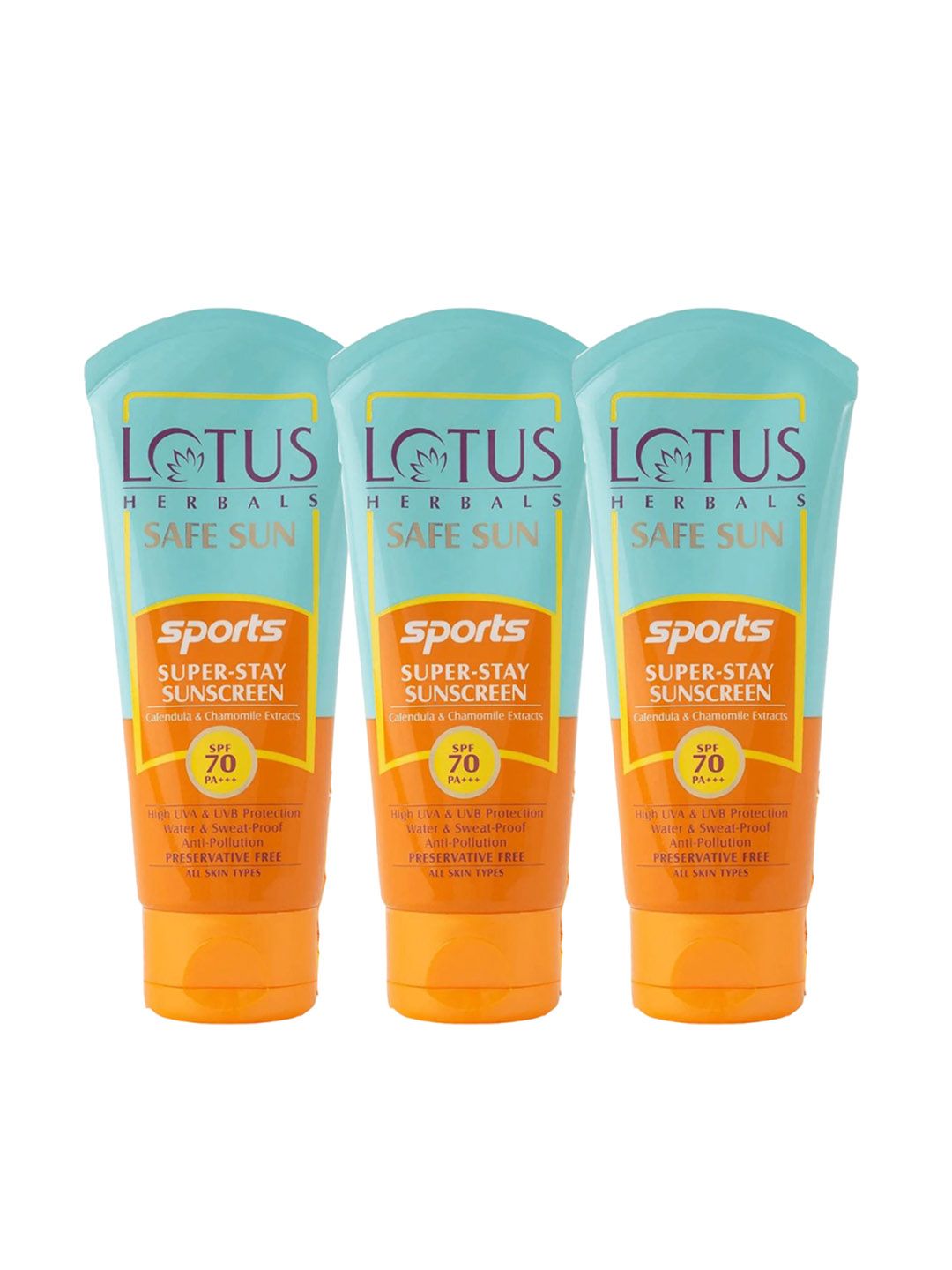 Buy Lotus Herbals Safe Sun Set Of 3 Sports Super Stay Sunblock SPF 70 PA+++   40g Each -  - Personal Care for Unisex