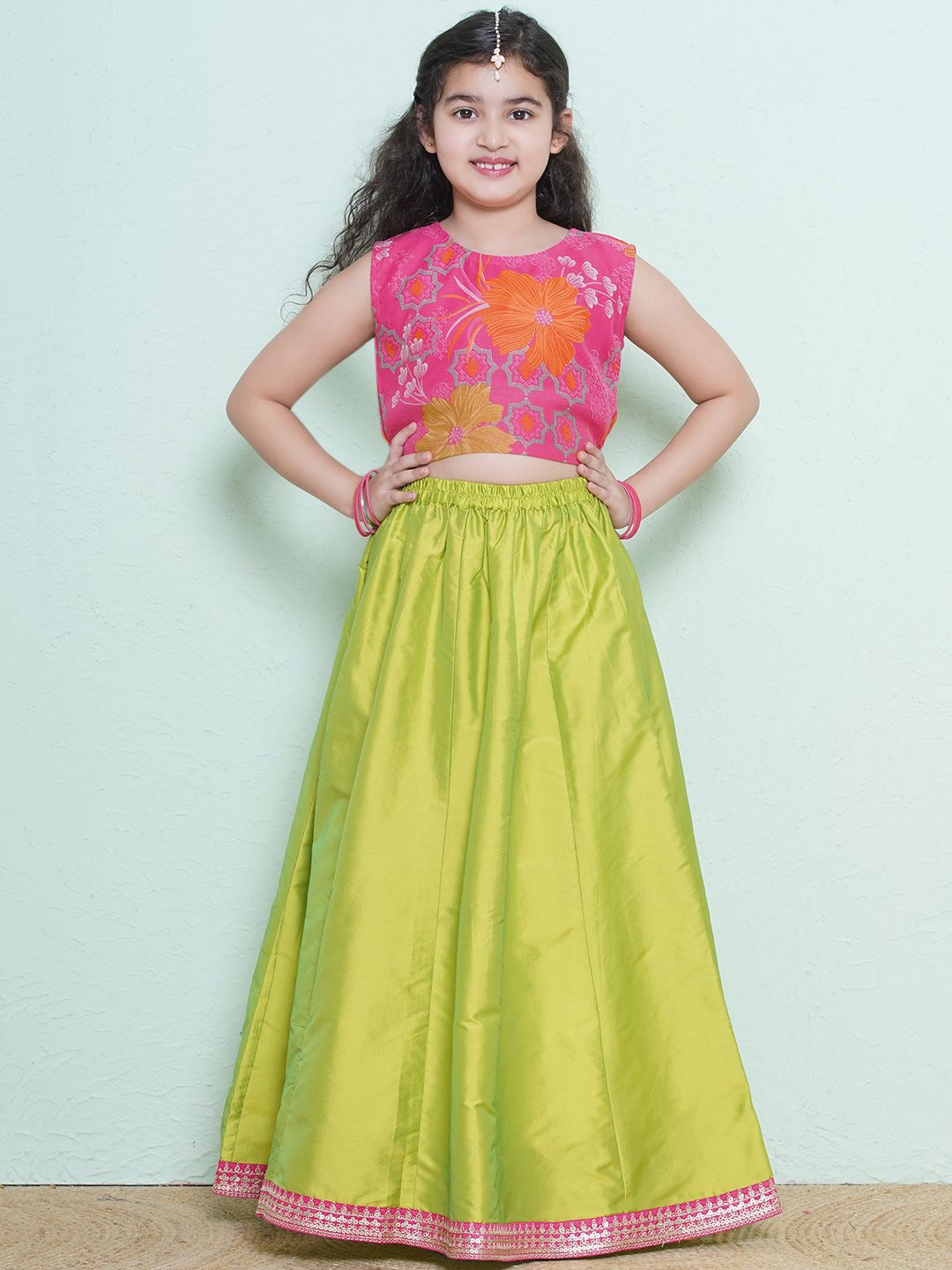 Girls Girls Printed Sequinned Ready to Wear Lehenga With Blouse & Shrug 2