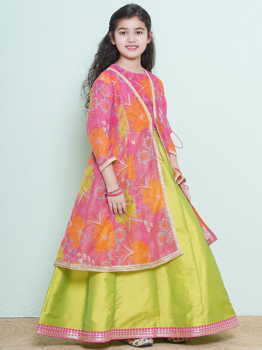 Girls Girls Printed Sequinned Ready to Wear Lehenga With Blouse & Shrug 5