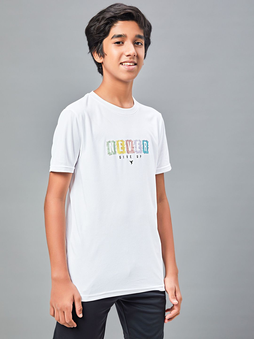 Technosport Boys Typography Printed UPF50 Sun Protection Slim Fit Sports Tshirt