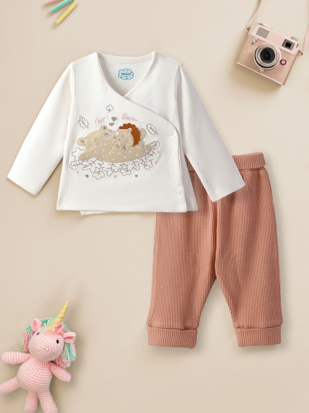Infants Girls Embroidered Pure Cotton Top With Trouser