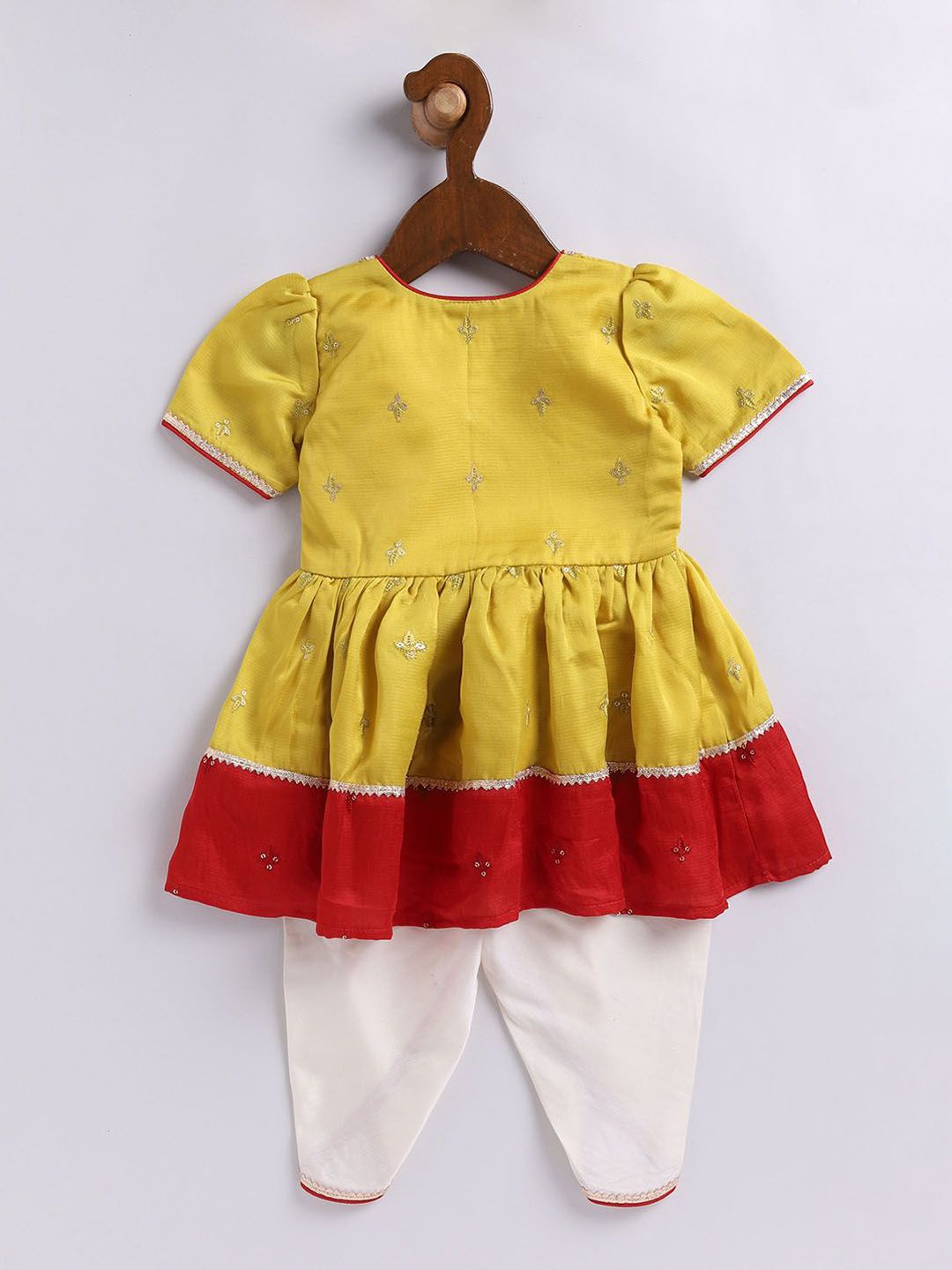 Girls Floral Embroidered Angrakha Anarkali Kurta & Dhoti Pants With Hair Clip 3