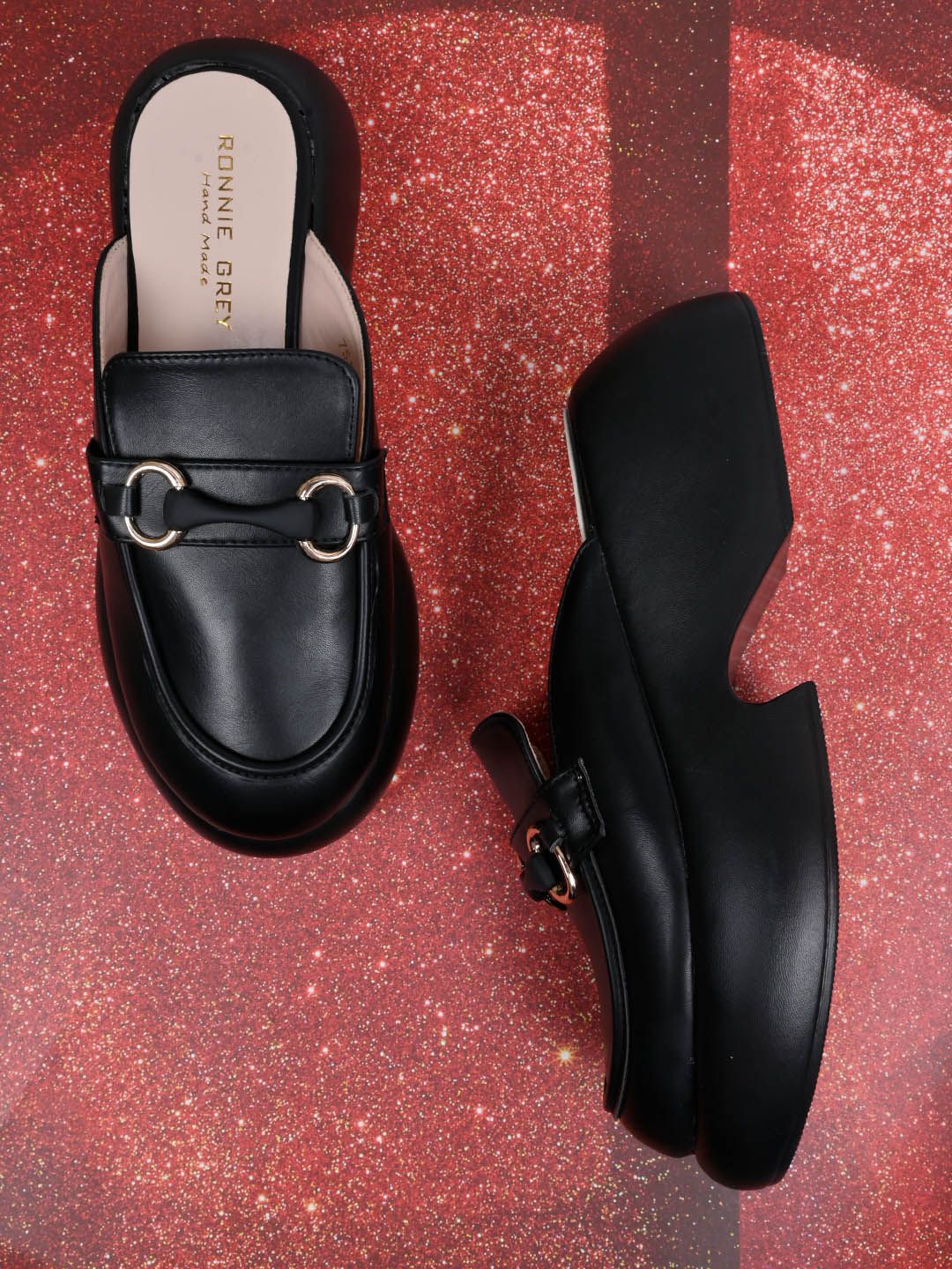 Ronnie Grey Women Mules with Buckles Flats