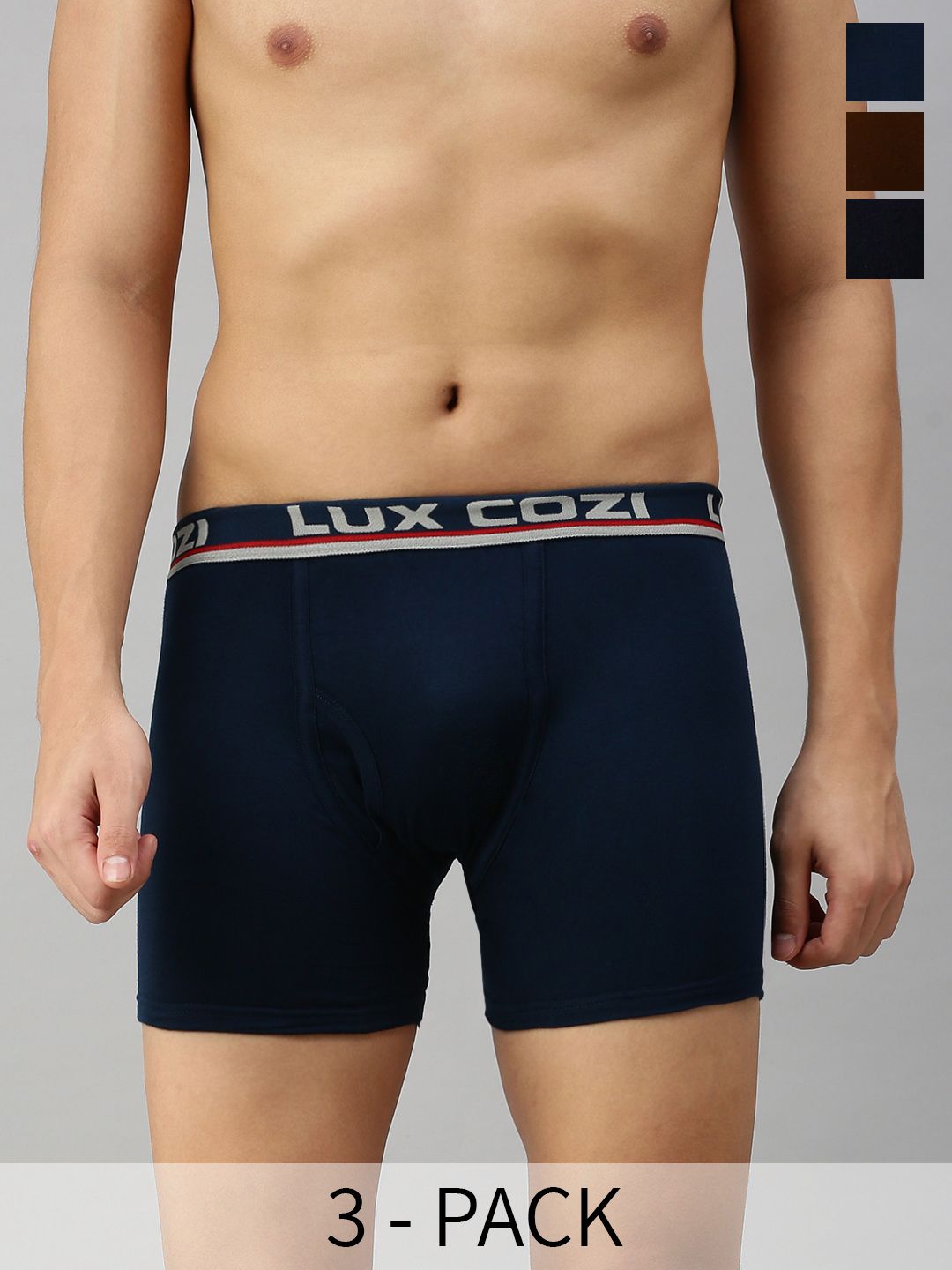Lux Cozi Pack Of 3 Assorted Pure Cotton Trunks -COZI_BIGSHOT_LONGS_PLAIN_AST2_3PC