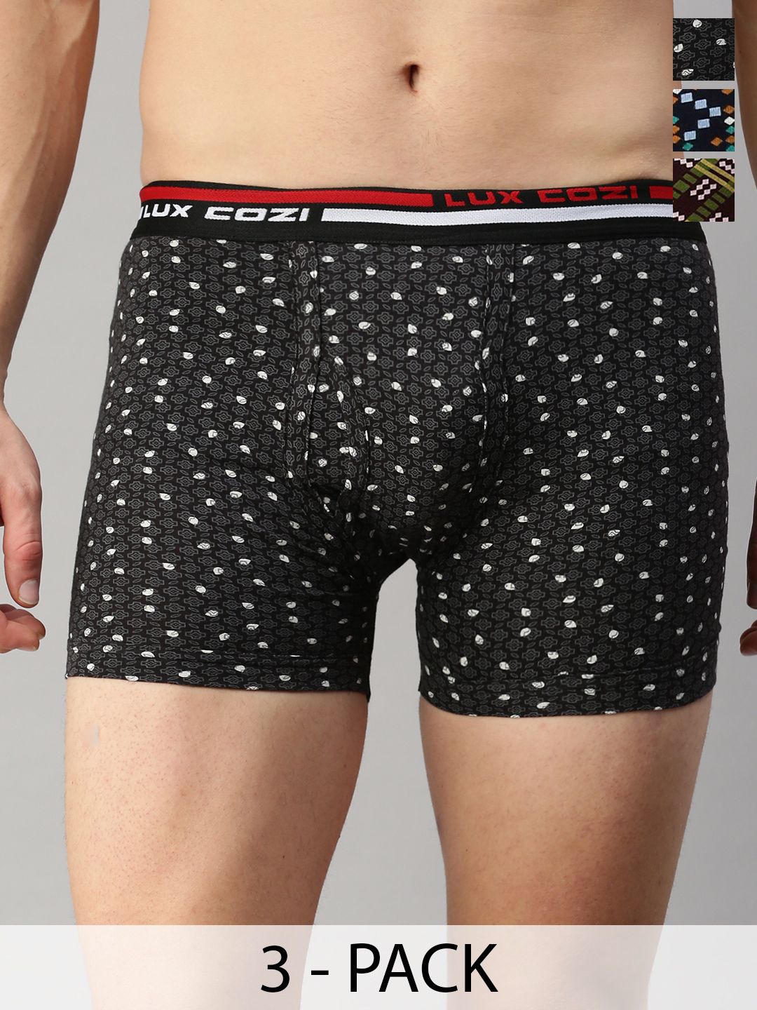 Lux Cozi Men Pack Of 3 Assorted Pure Cotton Trunks -COZI_BIGSHOT_LONGS_PRINT_OE_AST2_3PC