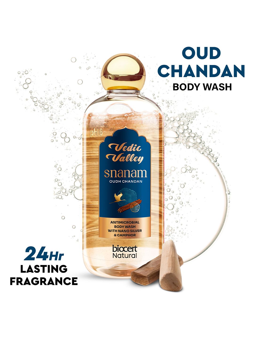 Vedic Valley Snanam Oud Chandan Antimicrobial Body Wash with Nano Silver & Camphor - 330ml