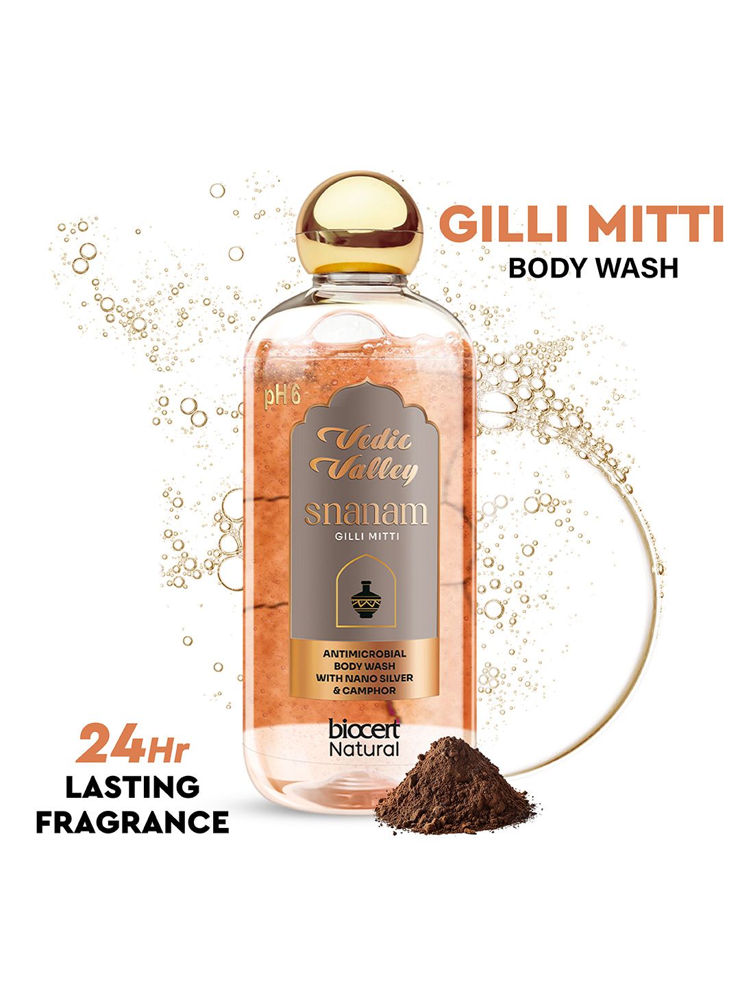 Vedic Valley Snanam Gilli Mitti Antimicrobial Body Wash with Nano Silver & Camphor -330ml