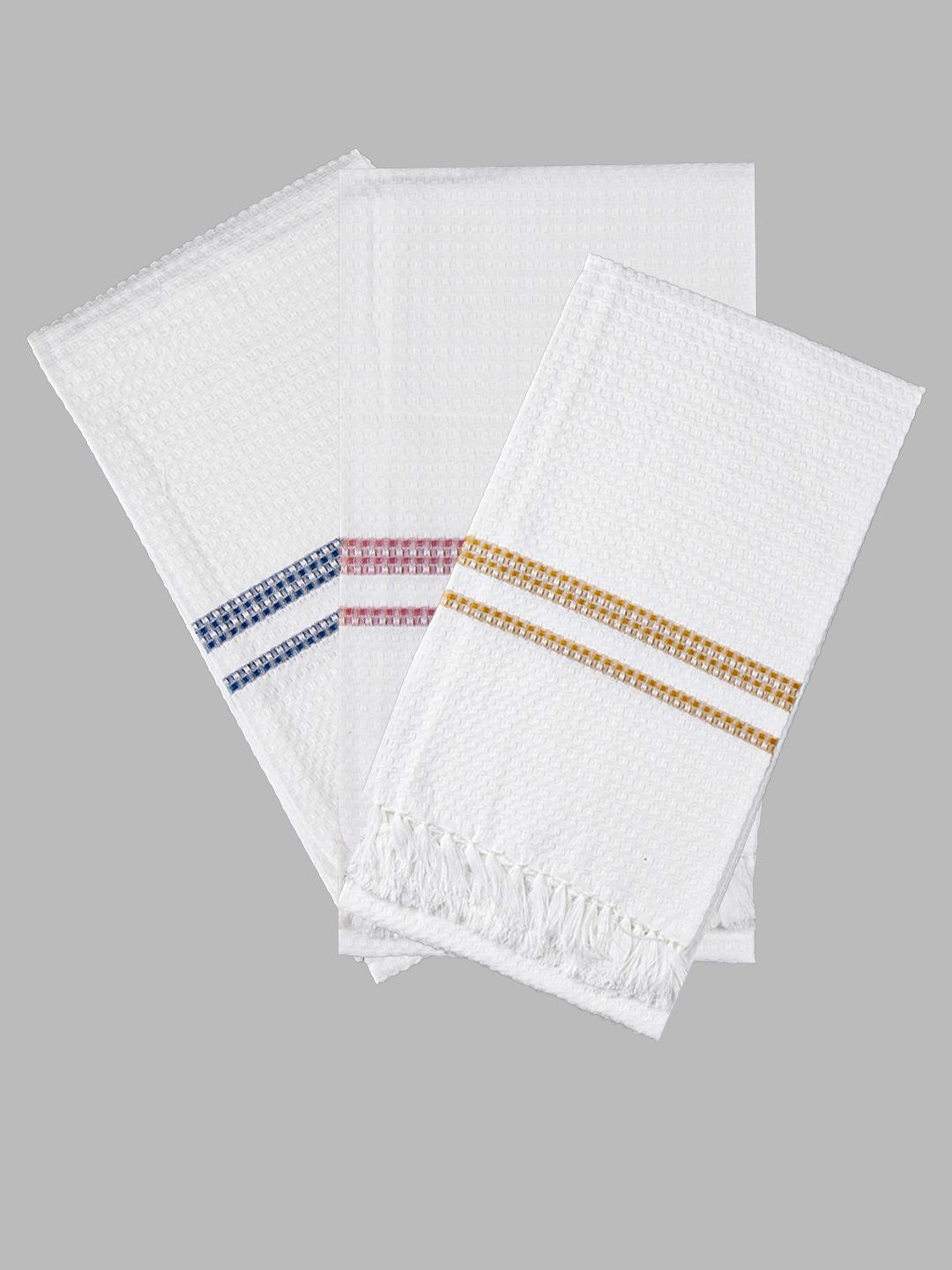 Ramraj Pack of 3 Pure cotton Striped White 180 GSM Towel Set