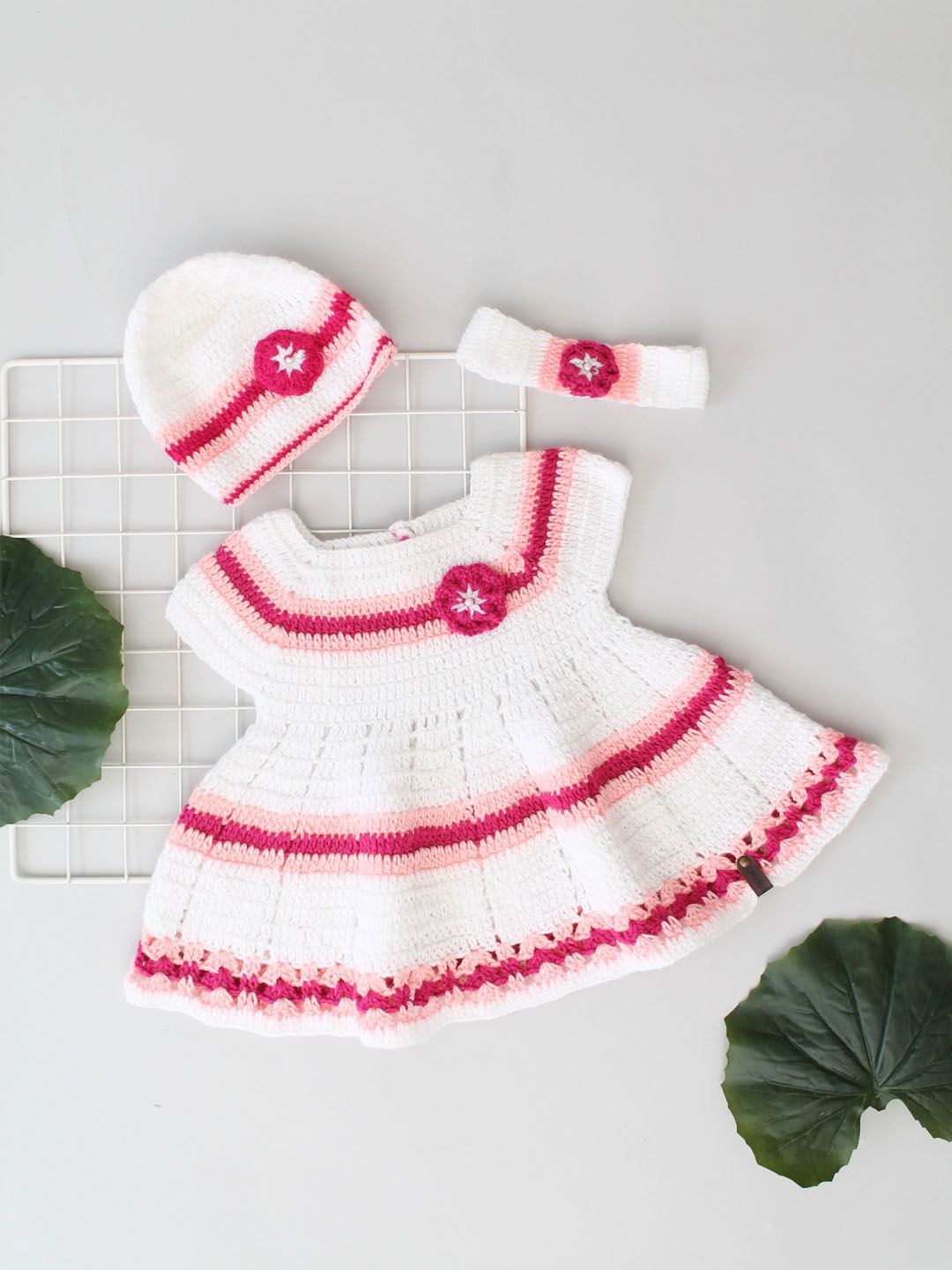 Woonie Girls Self Design Cap Sleeves Fit & Flare Dress with Cap and Headband