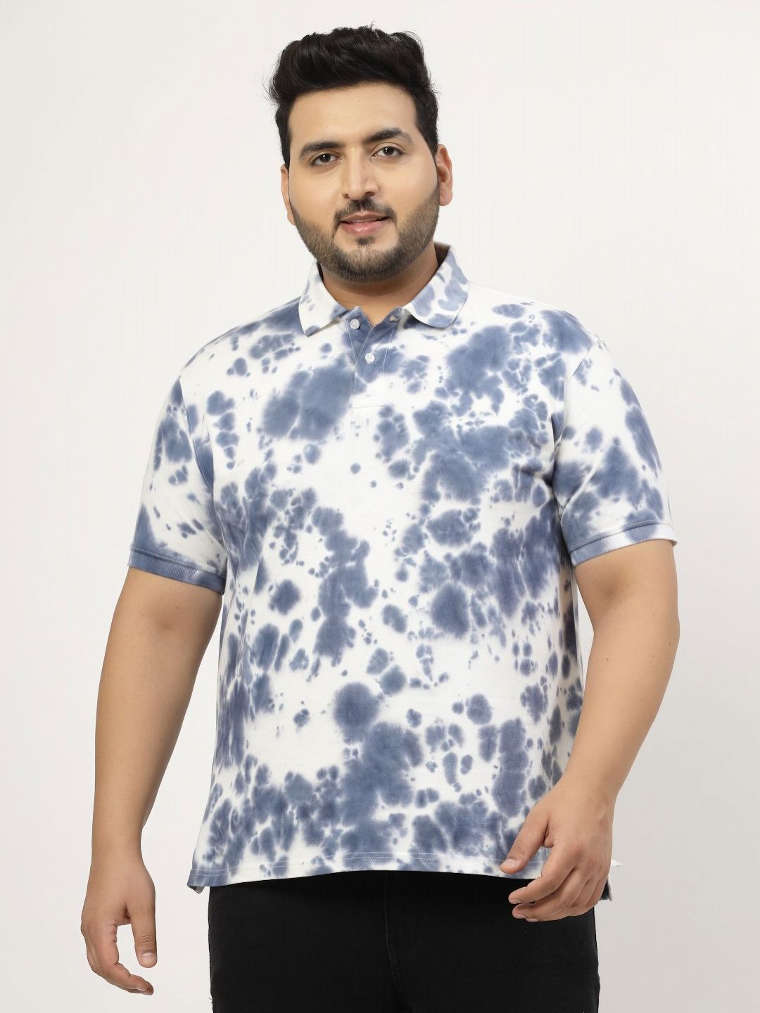 plusS Men Tie and Dye Dyed Polo Collar Pockets T-shirt