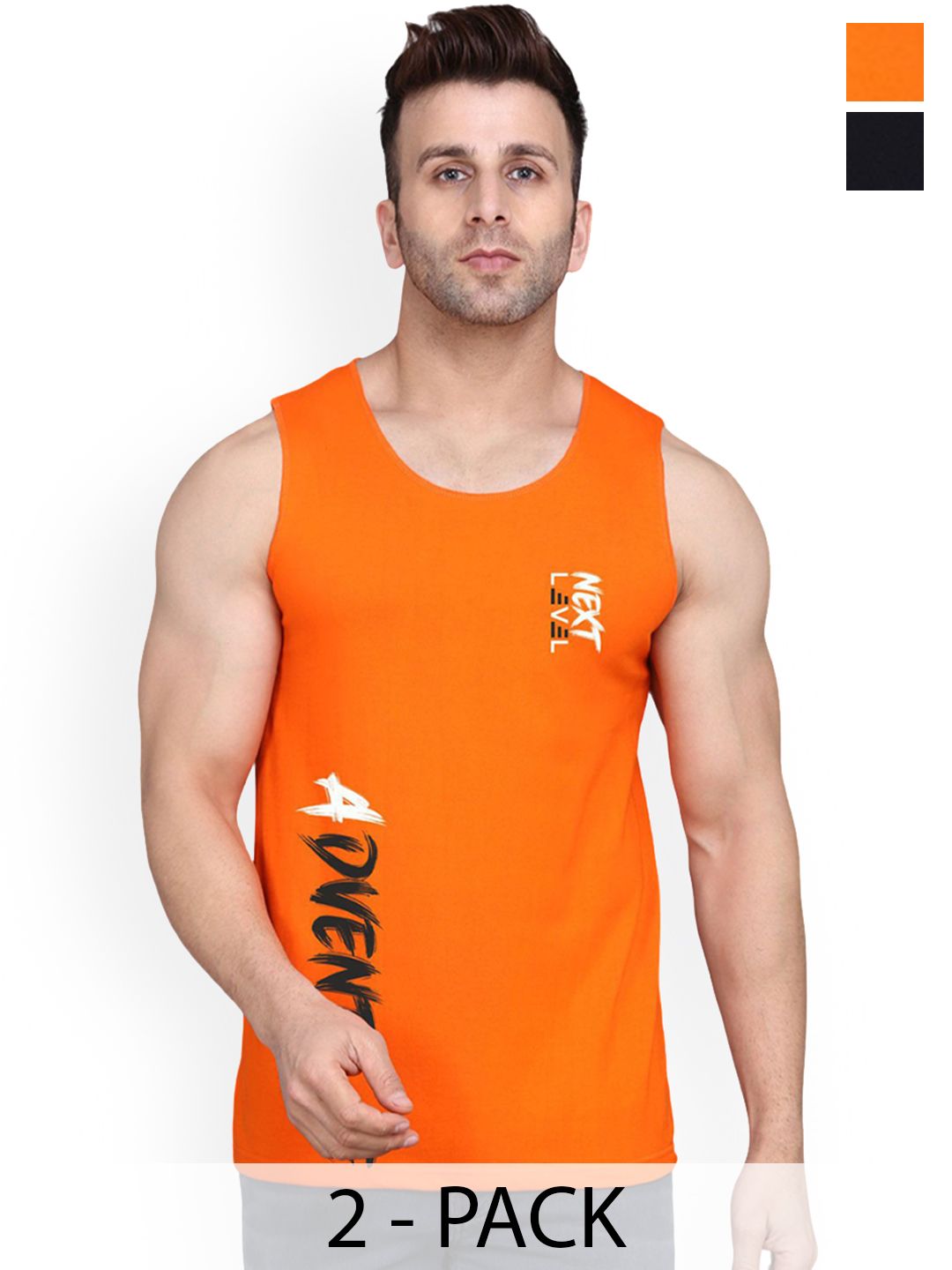 Buy SLOWLORIS Pack Of 2 Printed Gym Innerwear Vests SL26 COMBO (LOUD BLACK) (ADV ORANGE) -  - Apparel for Men