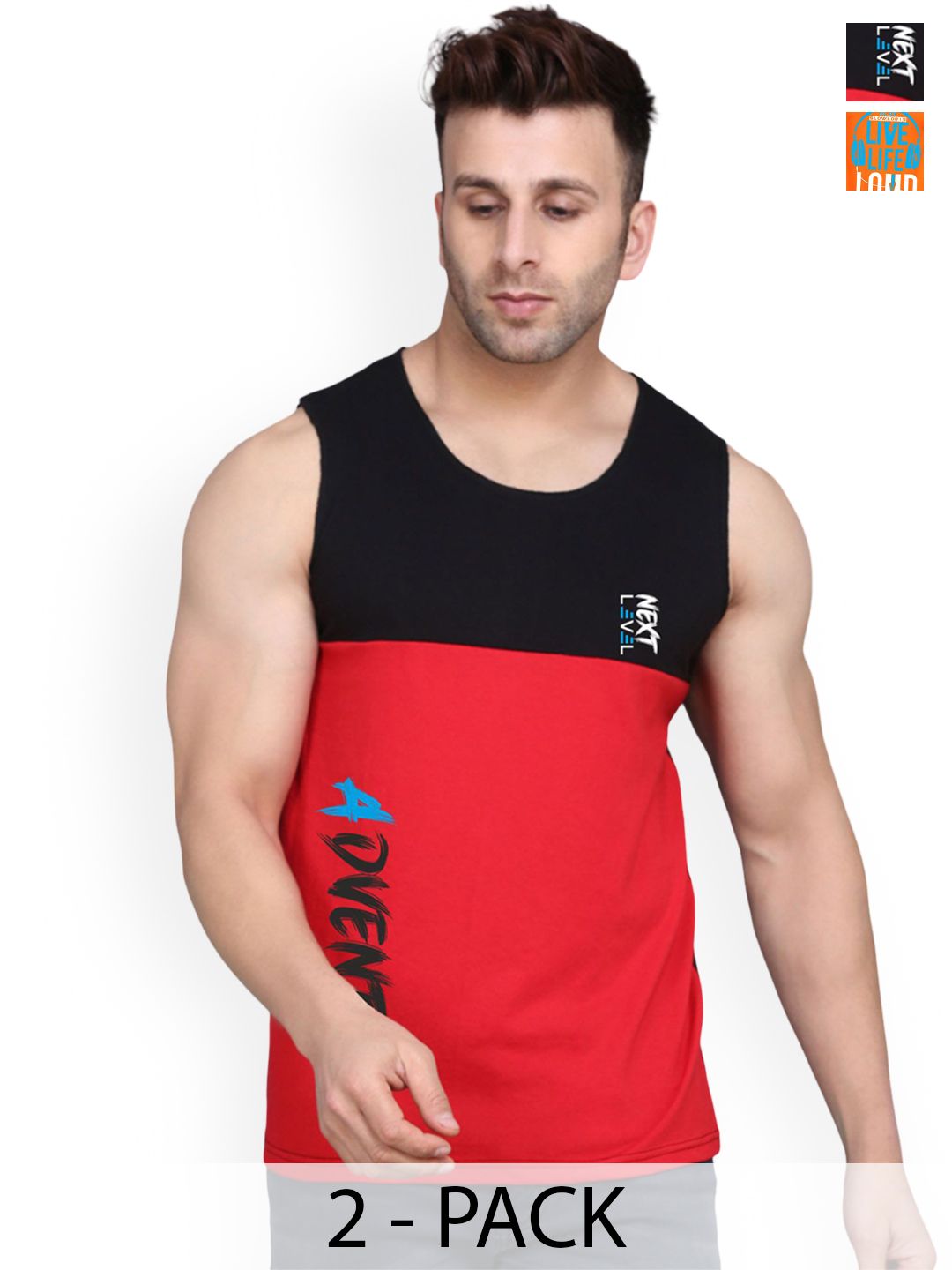SLOWLORIS Men Pack Of 2 Printed Sleeveless Gym Innerwear Vests