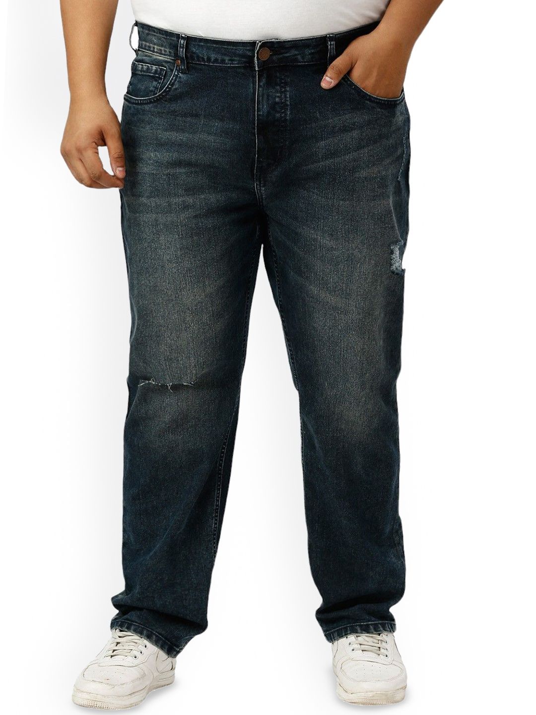 Turning Blue Men Plus Size Slim Fit Low Distress Heavy Fade Jeans
