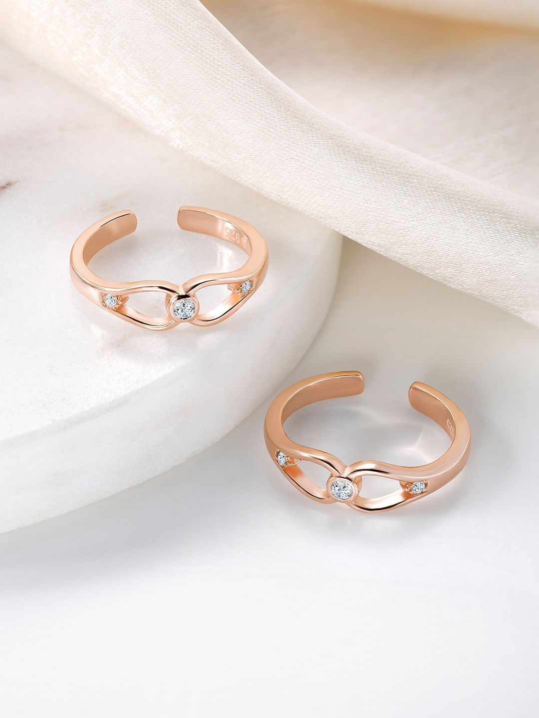 Silvora by Peora 925 Sterling Silver Rose Gold Plated Cubic Zirconia Adjustable Toe Ring