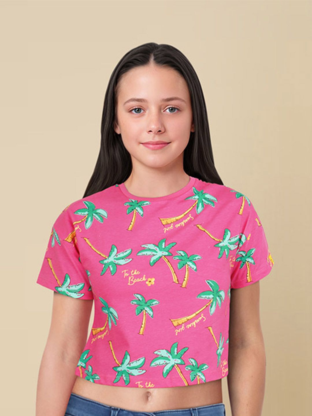 Allen Solly Junior Girls Tropical Printed Extended Sleeves Pure Cotton T-shirt