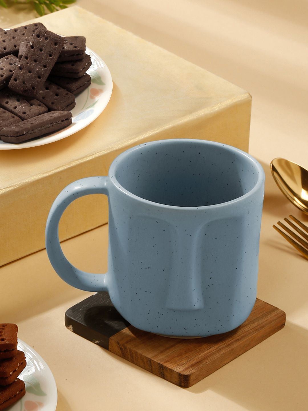 Arrabi Ttyl Noir Blue Textured Stoneware Microwave Safe Mug-420ml