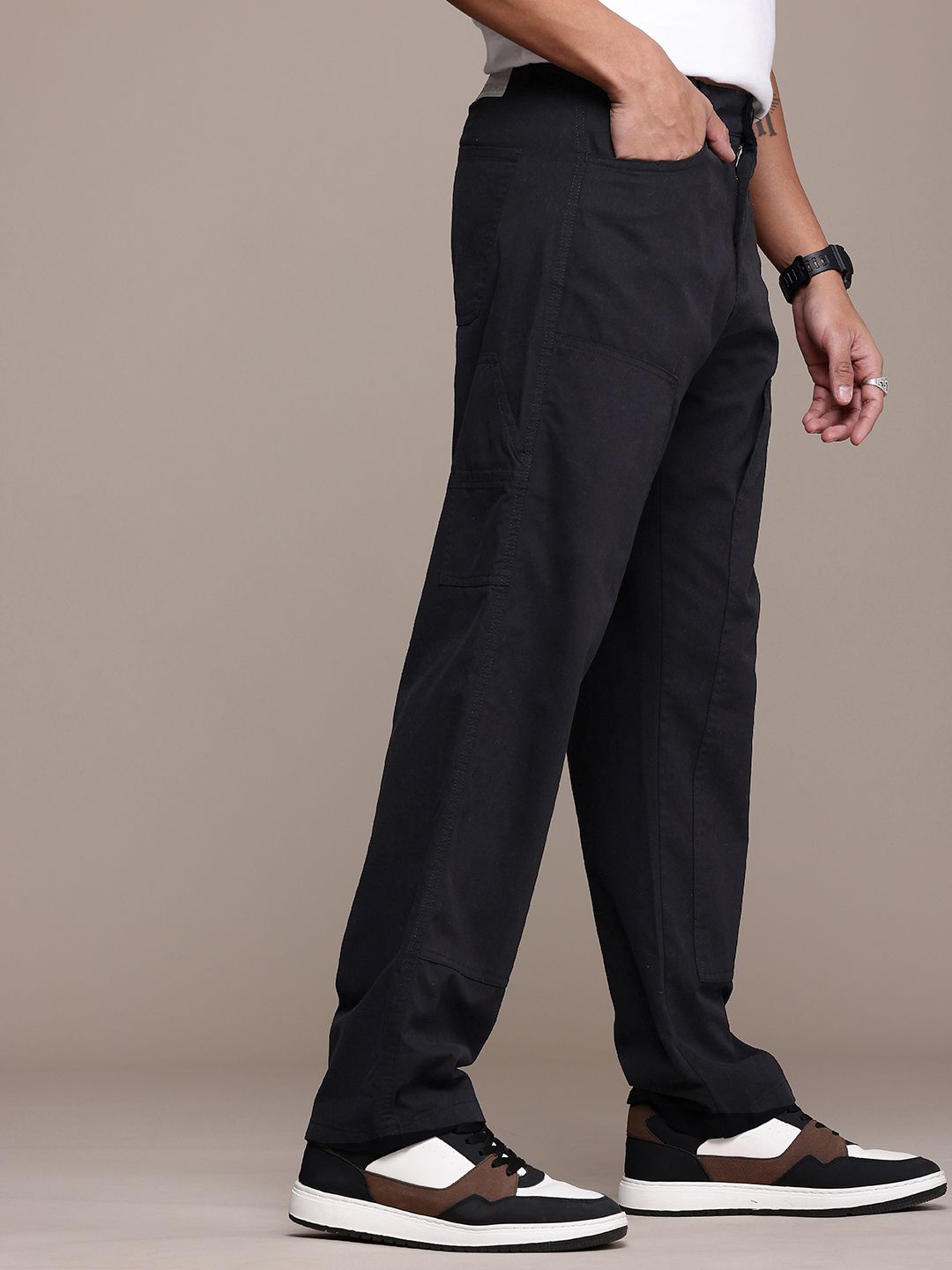 The Roadster Life Co. Men Pure Cotton Straight Fit Carpenter Cargos Chinos Trousers