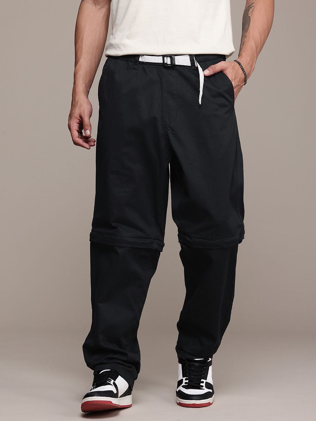 The Roadster Life Co. Men Pure Cotton Relaxed Loose Fit Convertible Trousers