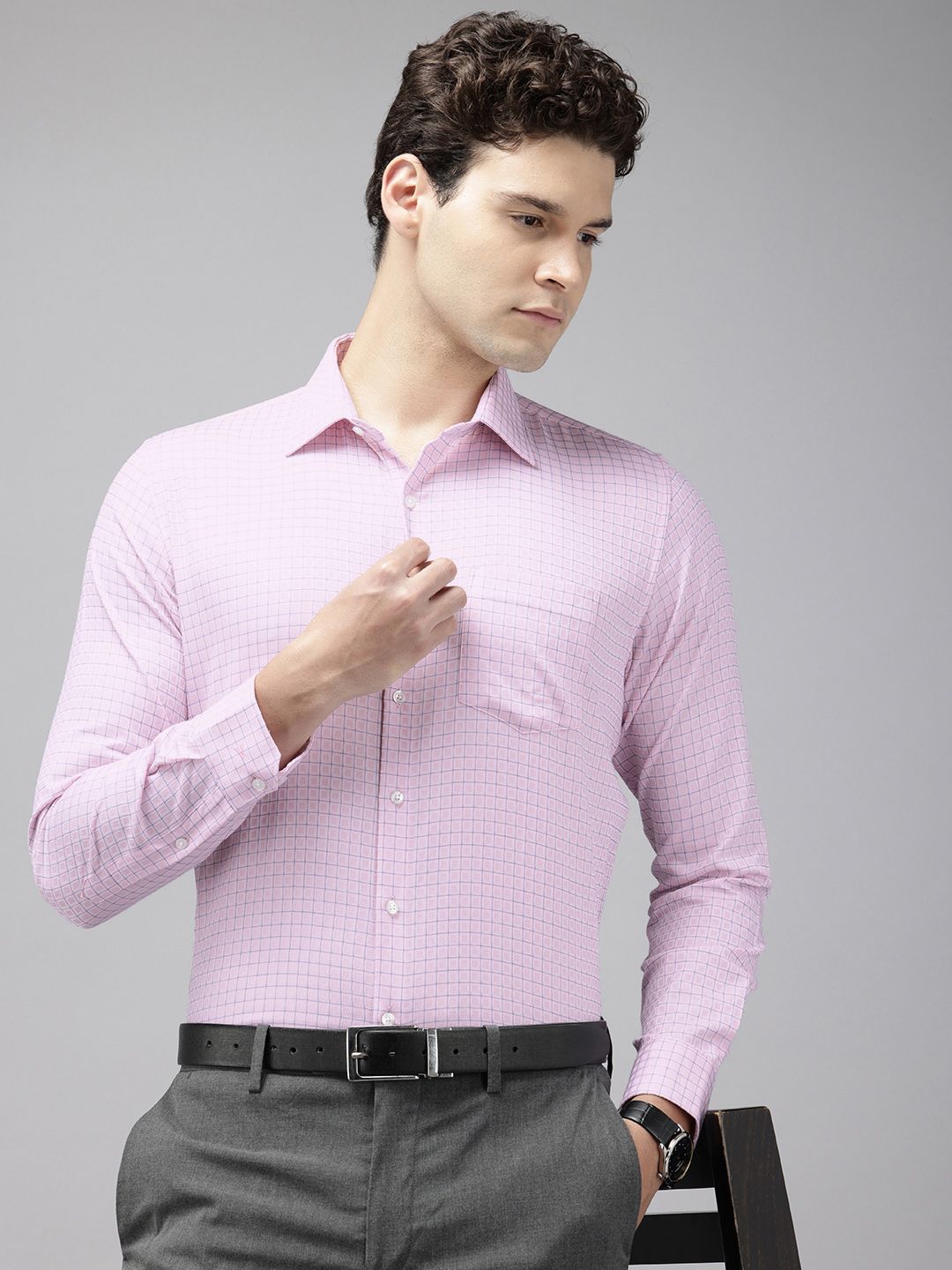 Van Heusen Pure Cotton Slim Fit Grid Tattersall Checks Formal Shirt