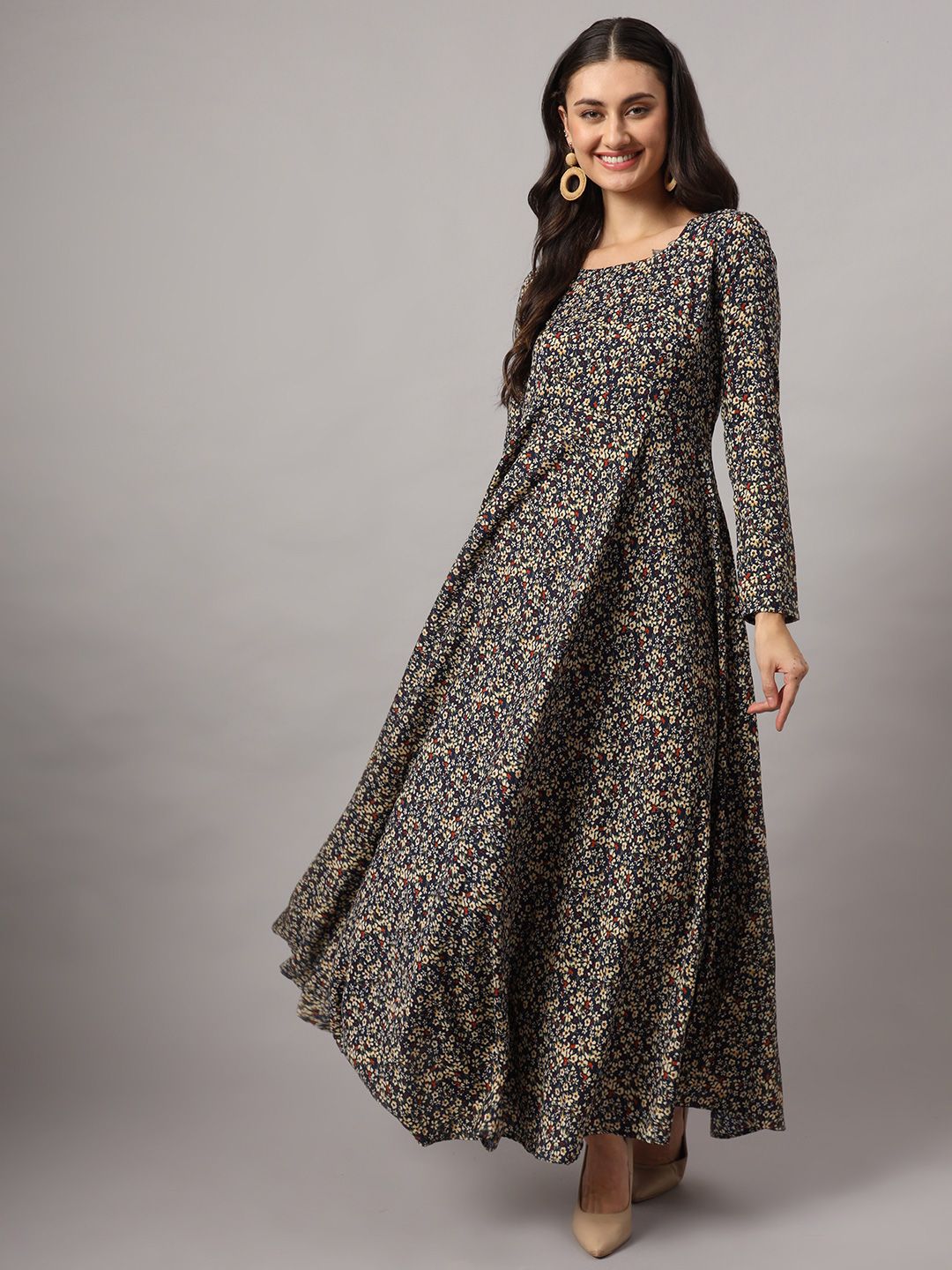 DHAKRE FASHION Women Geometric Printed Flared Sleeves Floral Crepe Anarkali Kurta