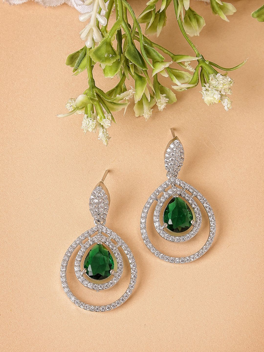 Buy ZENEME Rhodium Plated Teardrop Shaped American Diamond Studded Drop Earrings -  - Accessories for Women