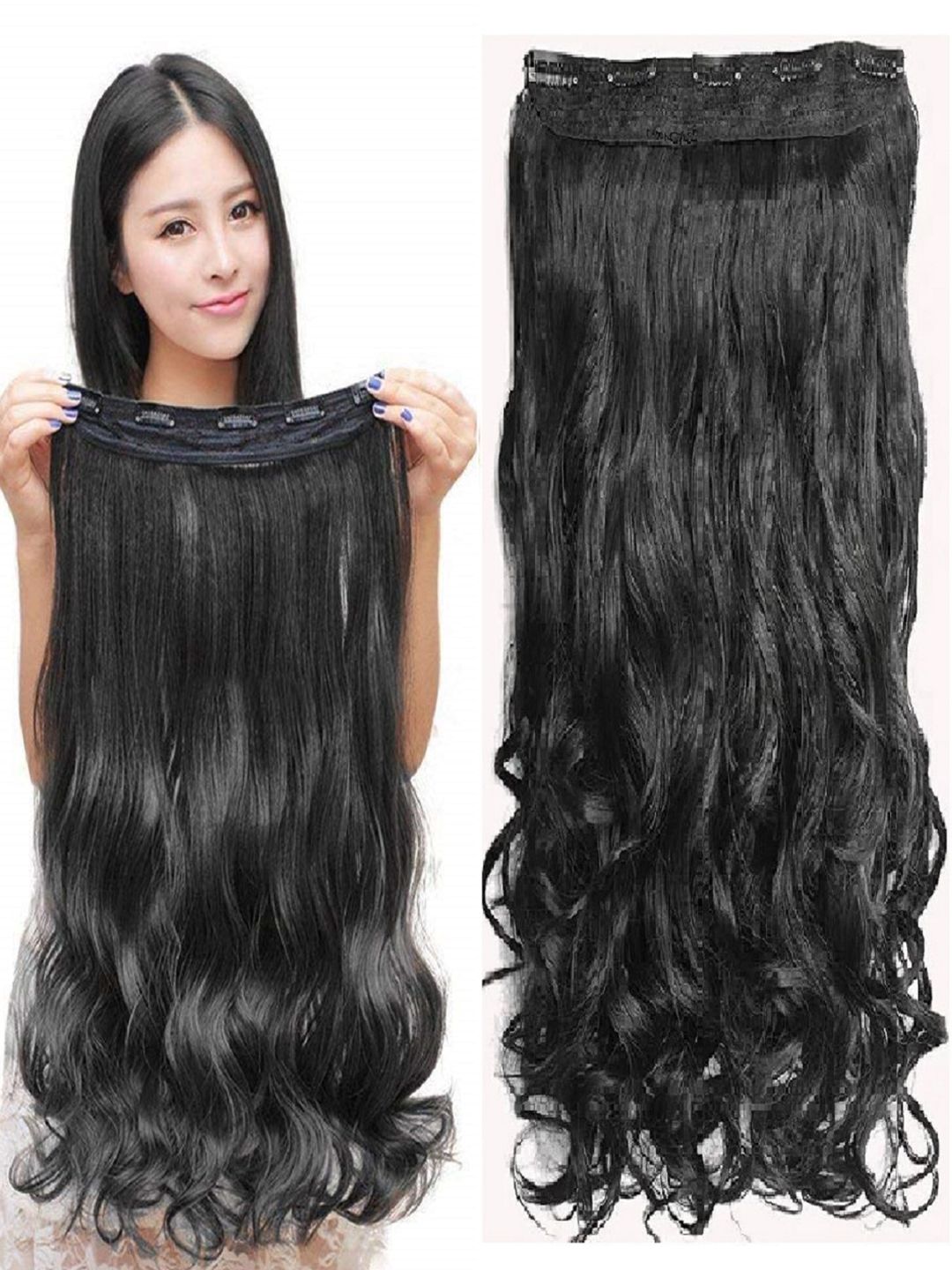 MoonEyes 5 Clip Curly Wavy Black Hair Extension