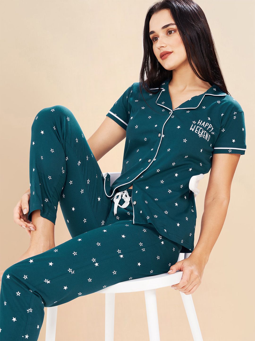 PASTEL CLIP Women Geometric Printed Night suit