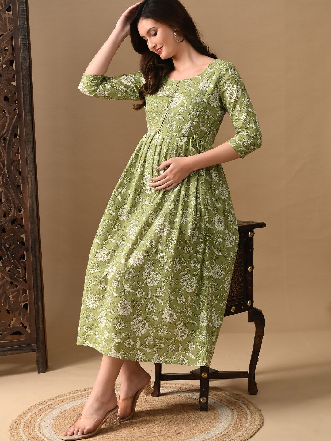 Buy MURLI KURTI Floral Printed Gathered Or Pleated Cotton A Line Ethnic Dress -  - Apparel for Women